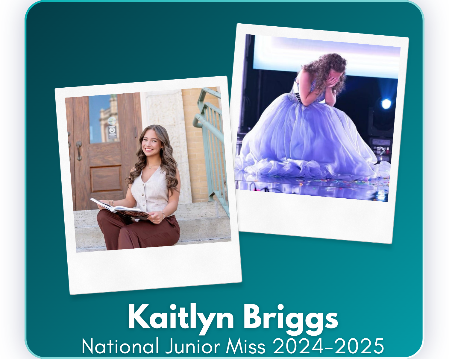 Since her reign as National United Junior Miss 2024–2025, Kaitlyn has graduated as valedictorian while earning both her high school diploma and associate's degree with honors. She has committed to Morehead State University, where she will pursue psyc