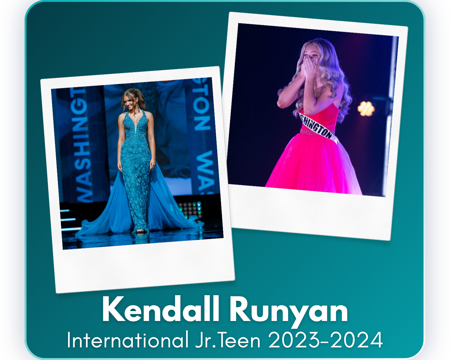 Since her reign as International United Miss Jr. Teen 2023–2024, Kendall has gone on to serve as Miss Washington's Teen, expanded her children's literacy initiative, earned Distinguished Scholar honors and an Associate's Degree in Business, and will 
