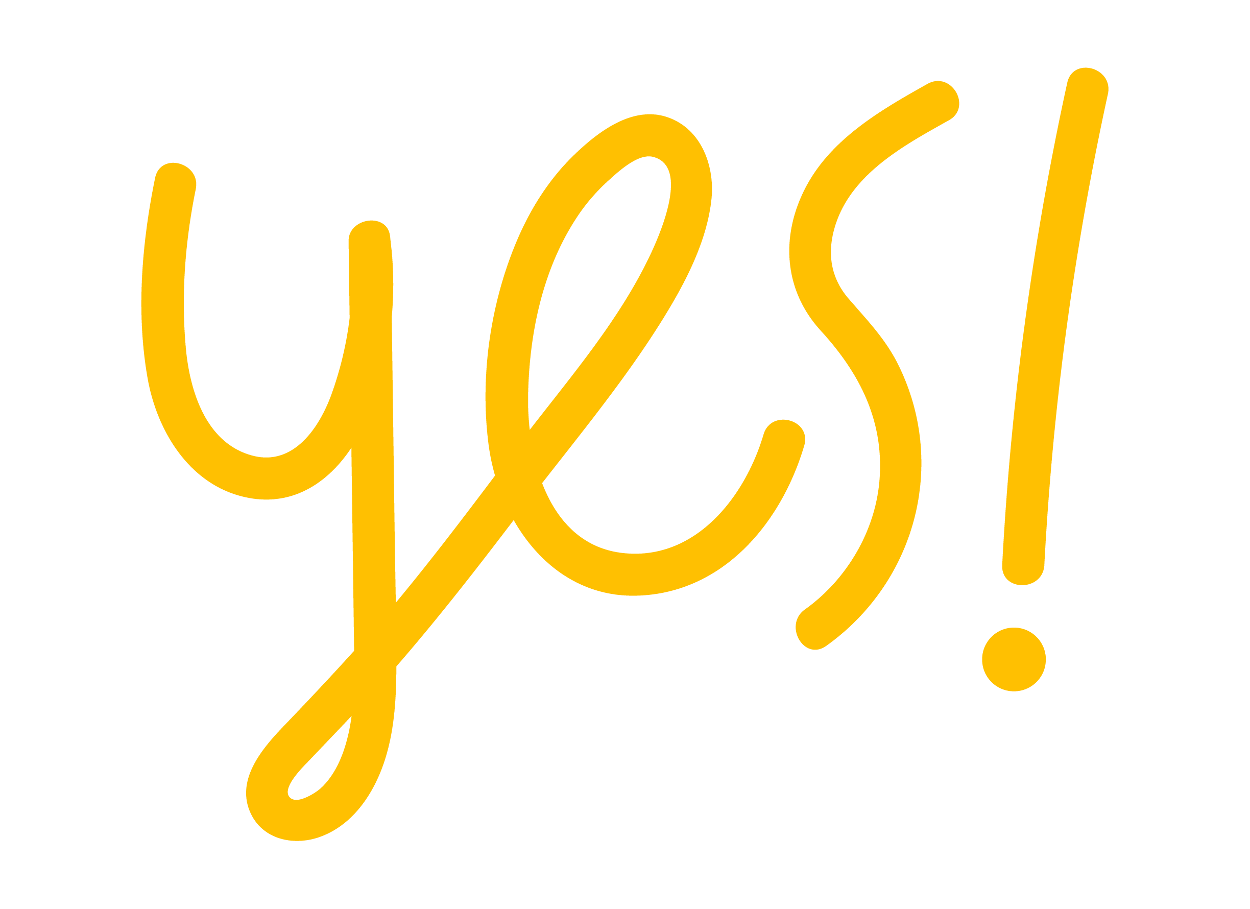 The word "yes" in yellow cursive on a black background.