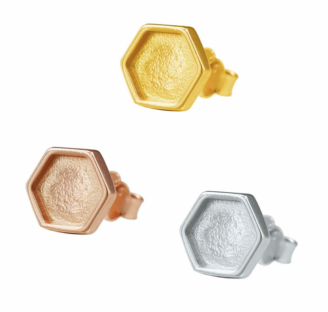 $30- earrings, available in yellow gold, sterling silver, and rose gold