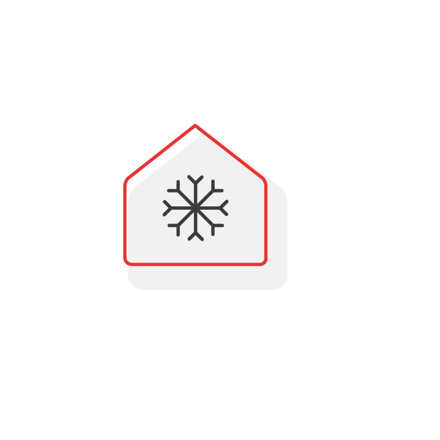 Symbol mit Schneeflocke in einem Hauszeichen, das auf eine kühle oder winterliche Umgebung hinweist.
