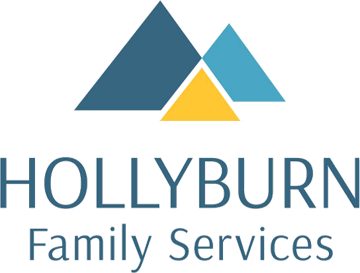 Logo for Hollyburn Family Services featuring stylized mountains and an upward arrow with the company name.