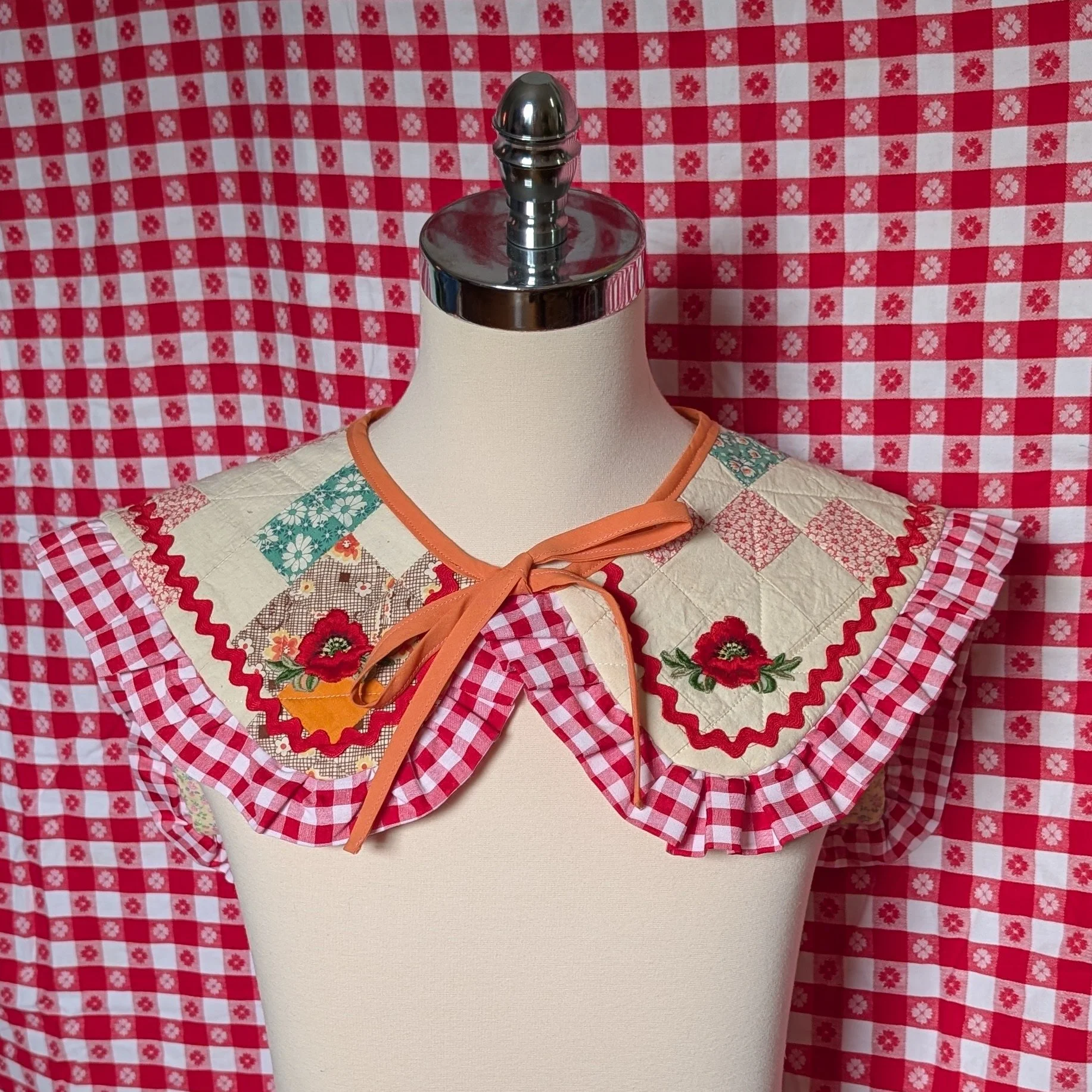 Red Gingham Quilted Ruffle Collar