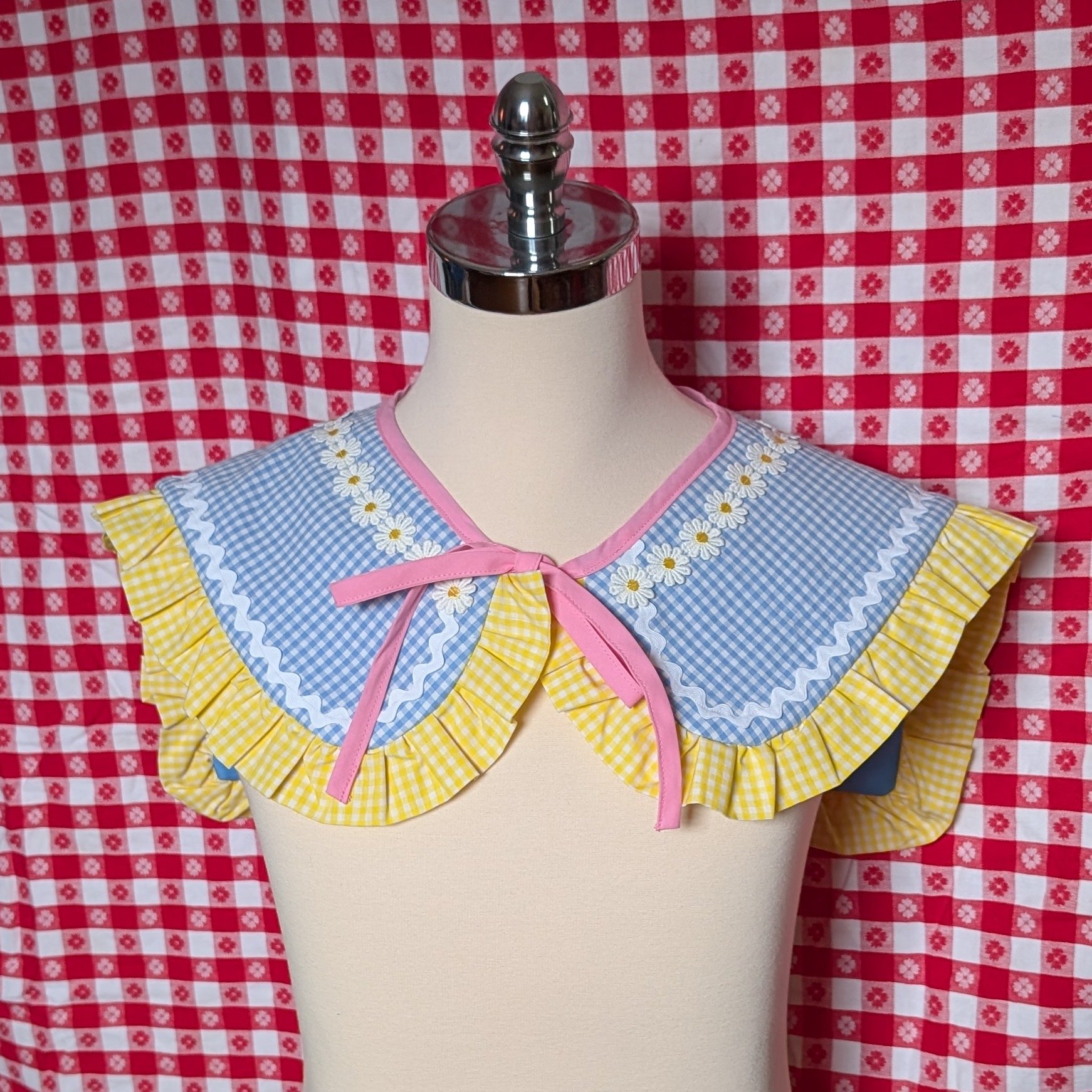 Blue & Yellow Gingham Ruffle Daisy Collar