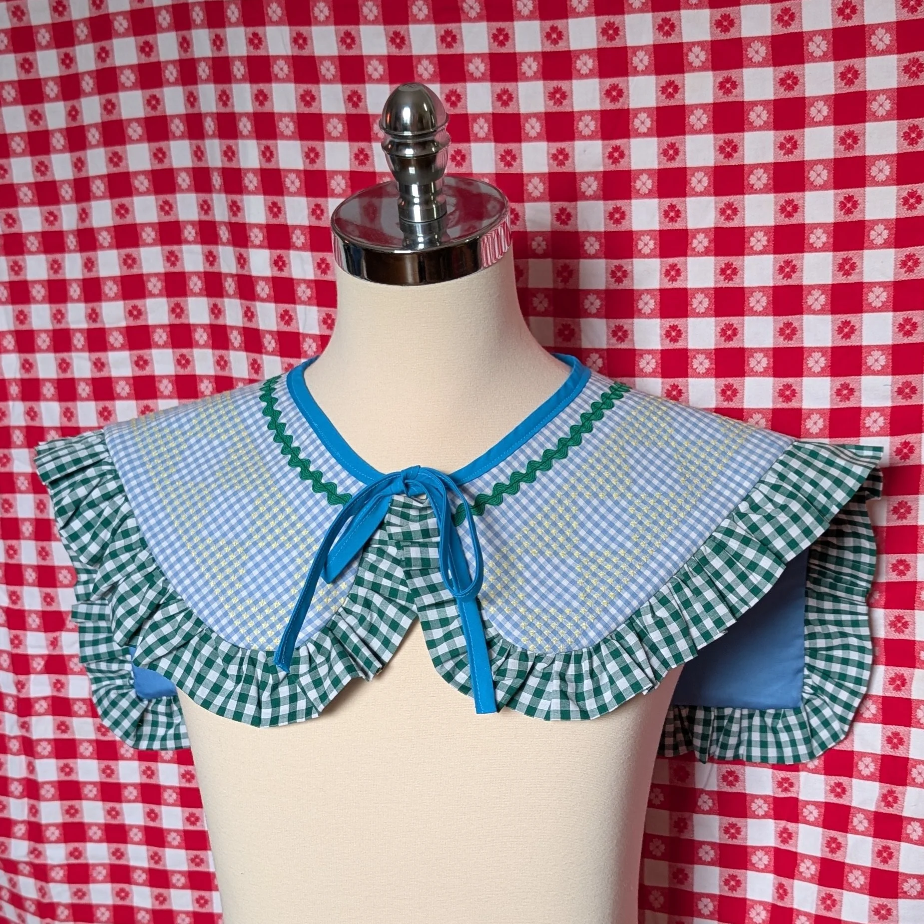 Blue & Green Gingham Ruffle Collar