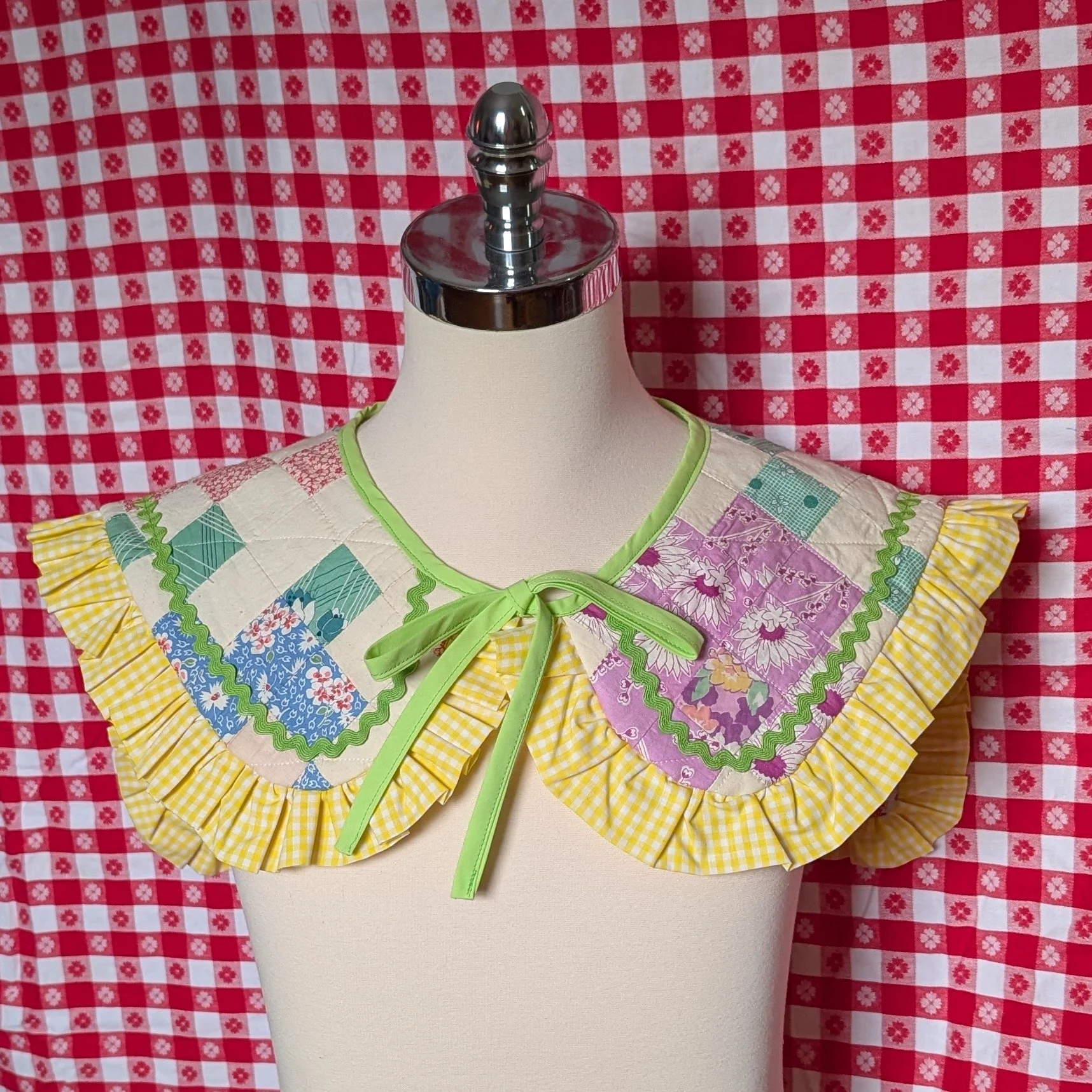 Yellow Gingham Quilted Ruffle Collar