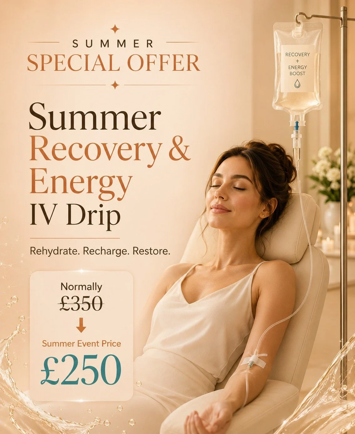 "Feeling completely drained by the summer heat or a hectic schedule? ☀️

Our Summer Recovery &amp; Energy IV Drip is exactly what you need to hit reset. It&rsquo;s packed with ultimate hydration, multivitamins, and a major energy boost to get yo