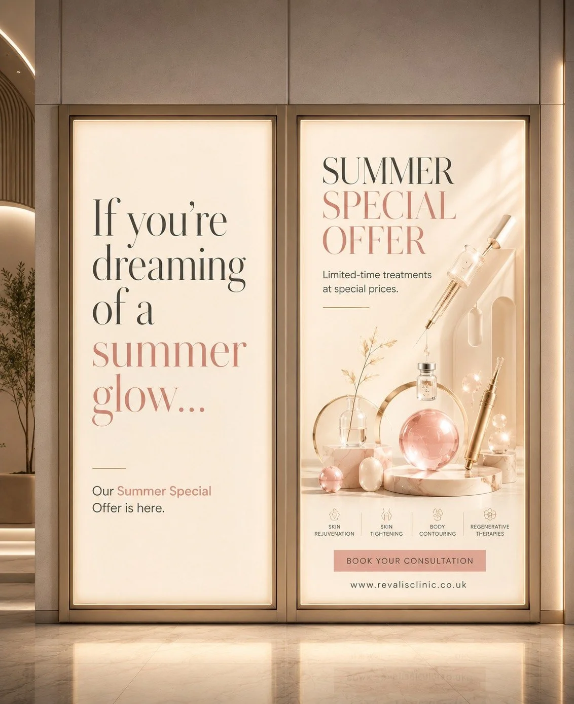 "Dreaming of that effortless summer glow? ✨

Dr Natalia Perez and the team at Revalis Clinic have put together some limited-time special offers on our favourite treatments. Whether you want to refresh your skin with rejuvenation, try skin tighte
