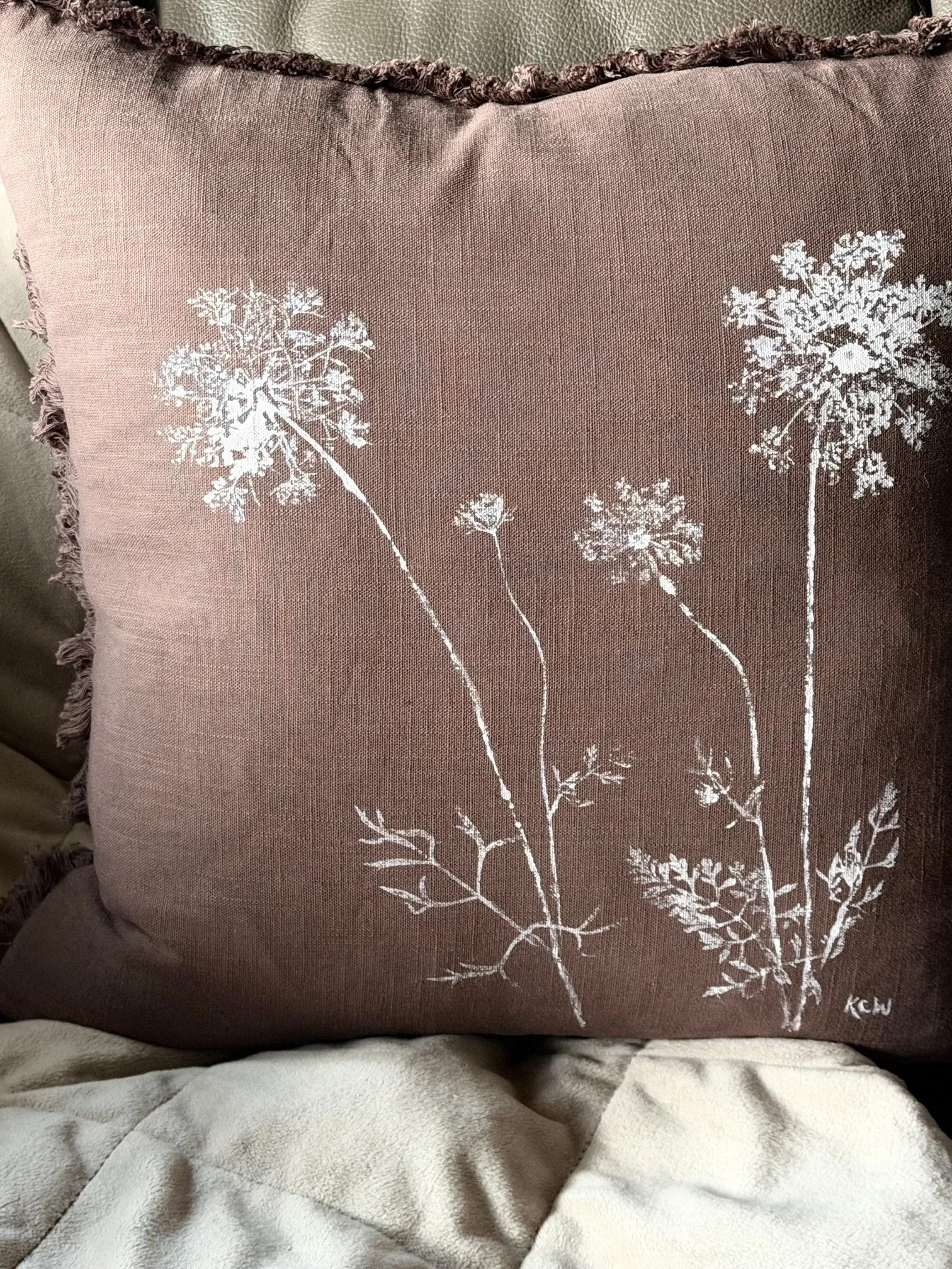 Botanical Hand painted Pillow #995 Queen Anne's Lace