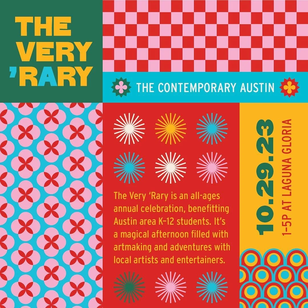 Texas-based friends! I am on The Contemporary Austin's committee for their forthcoming Very Rary event - SUNDAY, OCTOBER 29 at Laguna Gloria. I know some of your families attended last year. This year will be even more robust! With more art stations 