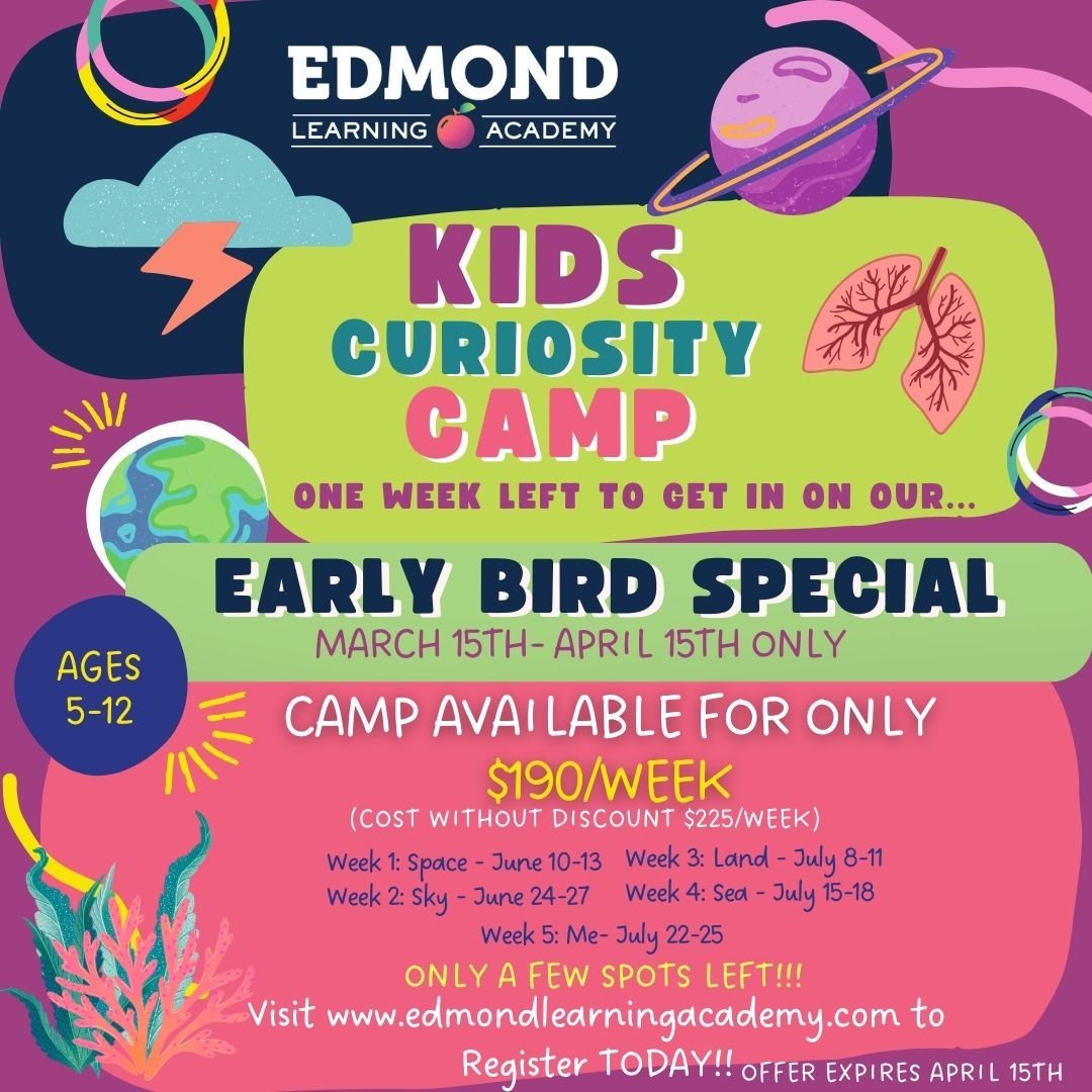 Spots are filling up QUICKLY, and this deal will DISAPPEAR (just like the sun today around noon) in ONE WEEK!

Don't wait and be put on a waitlist or pay full price this year!! 

Each ELA camp is a unique experience within a cohesive theme. Campers c