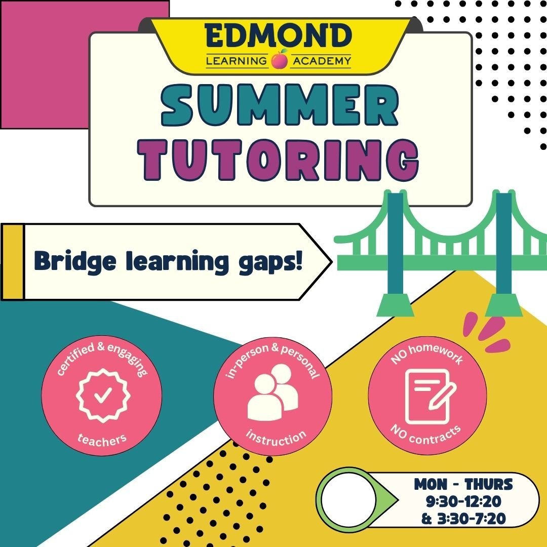 Hey Parents!!! Did you know?! 

Summer is a great time to...
-Invest in your child's learning through individualized tutoring!
-Make sure they bridge any learning gaps leftover from last year!
-Give your child the gift of a strong educational foundat