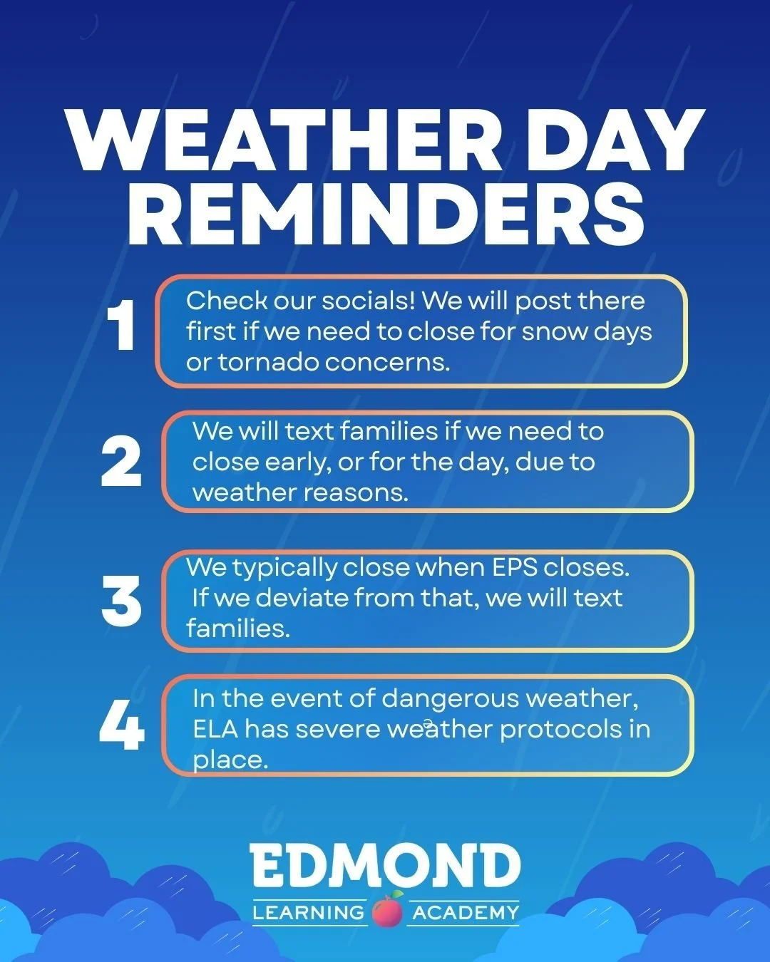 The weather was wild yesterday! Here is how ELA handles the crazy Oklahoma weather.