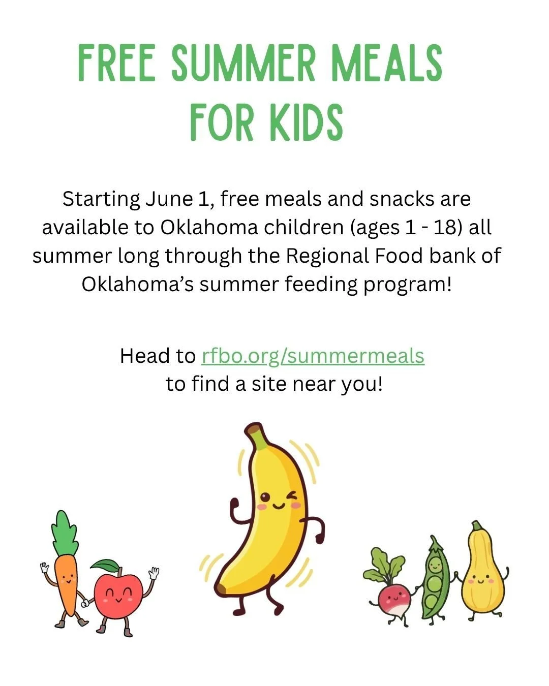 School may be out, but meals are still in session ☀️🍎
Free summer meals are available for kids ages 1&ndash;18! Visit rfbo.org/summermeals to find feeding sites and meal times near you. Help us spread the word so every child has access to nutritious