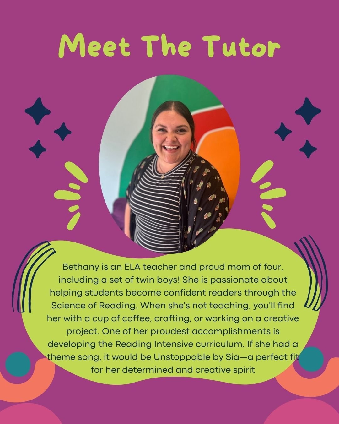 ✨ Meet the Tutor Monday ✨

This week we're introducing Bethany! 📚

Bethany loves helping students grow into confident readers and believes learning should be engaging, meaningful, and fun. Her passion for literacy and creative teaching shines throug