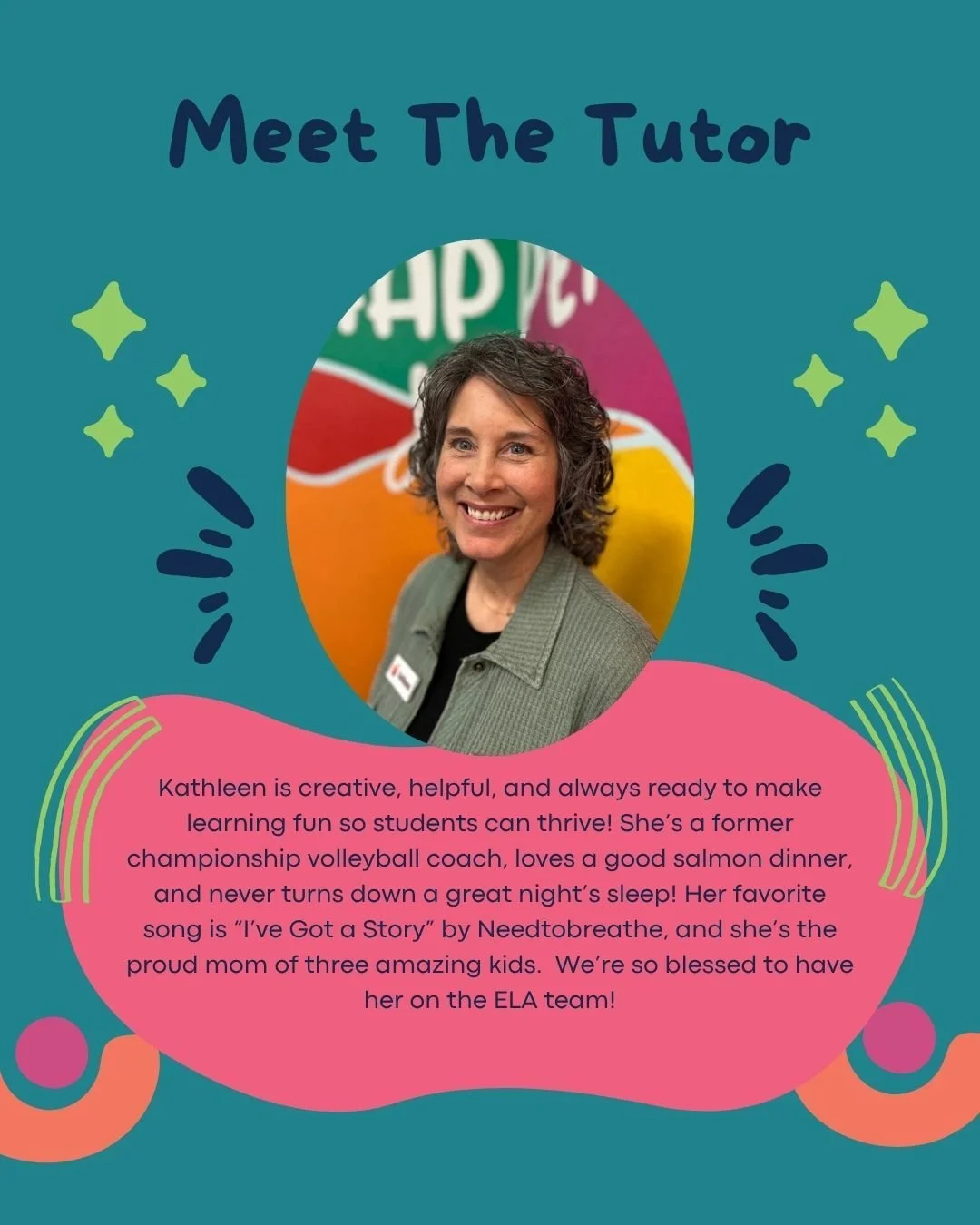 It's time for another 'Meet the Tutor Monday'! 💛 Get to know the amazing Kathleen! We&rsquo;re so happy to have her creativity, kindness, and love of teaching on our ELA team. 📚✨ Show Kathleen some love in the comments and say hello! 👋👇