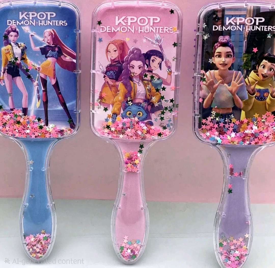 KPOP Demon Hunters Glitter Paddle Hair Brush