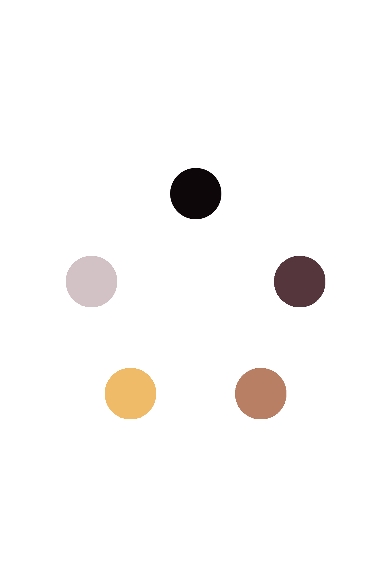 Six colored circles and squares arranged in a pattern on a white background.