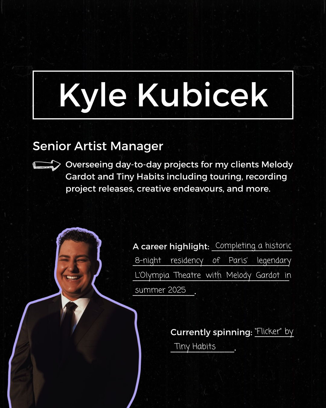 Kyle Kubicek, Senior Artist Manager at Macklam Feldman Management