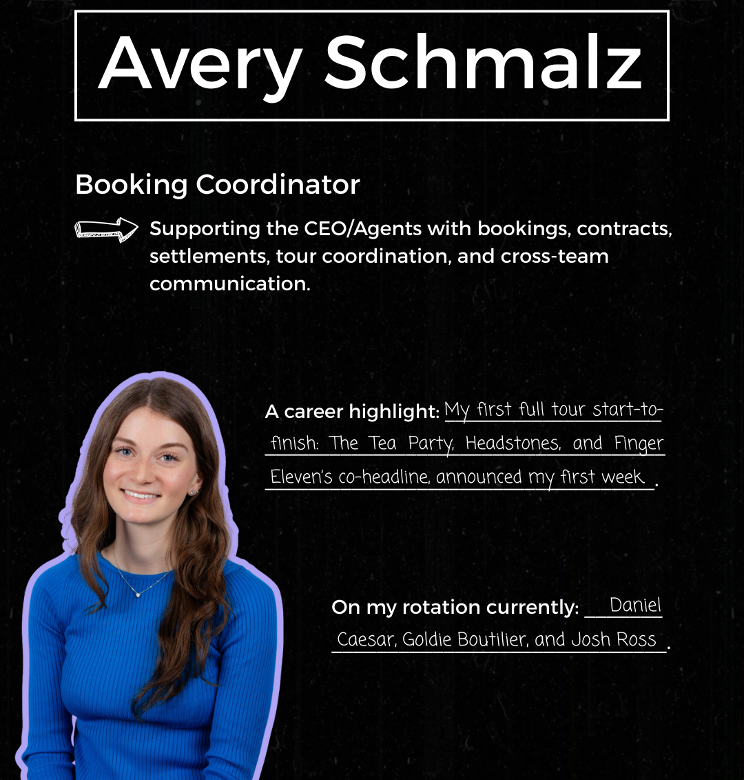 Avery Schmalz, Booking Coordinator at The Feldman Agency
