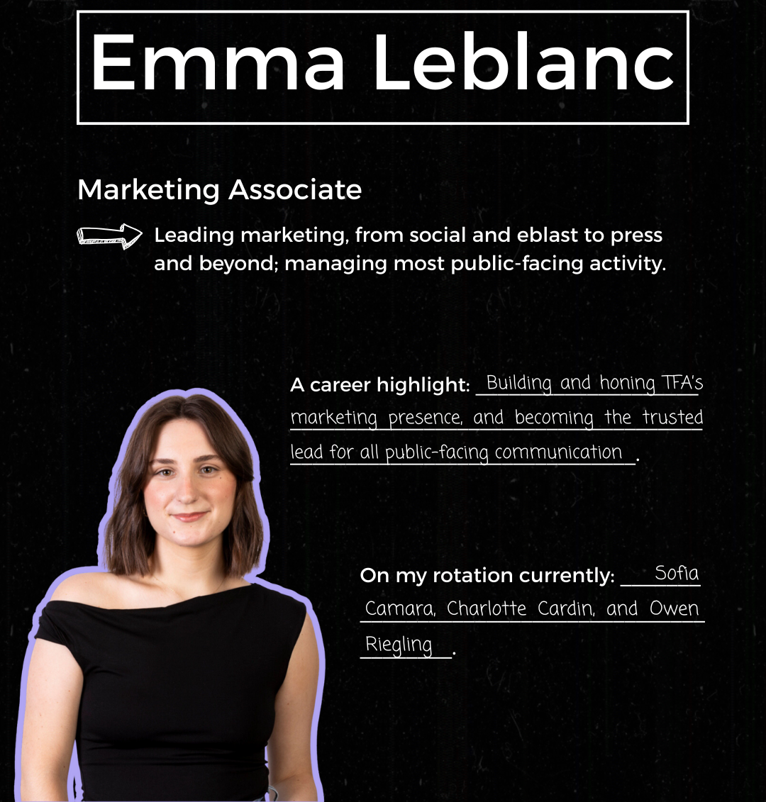 Emma Leblanc, Marketing Associate at The Feldman Agency