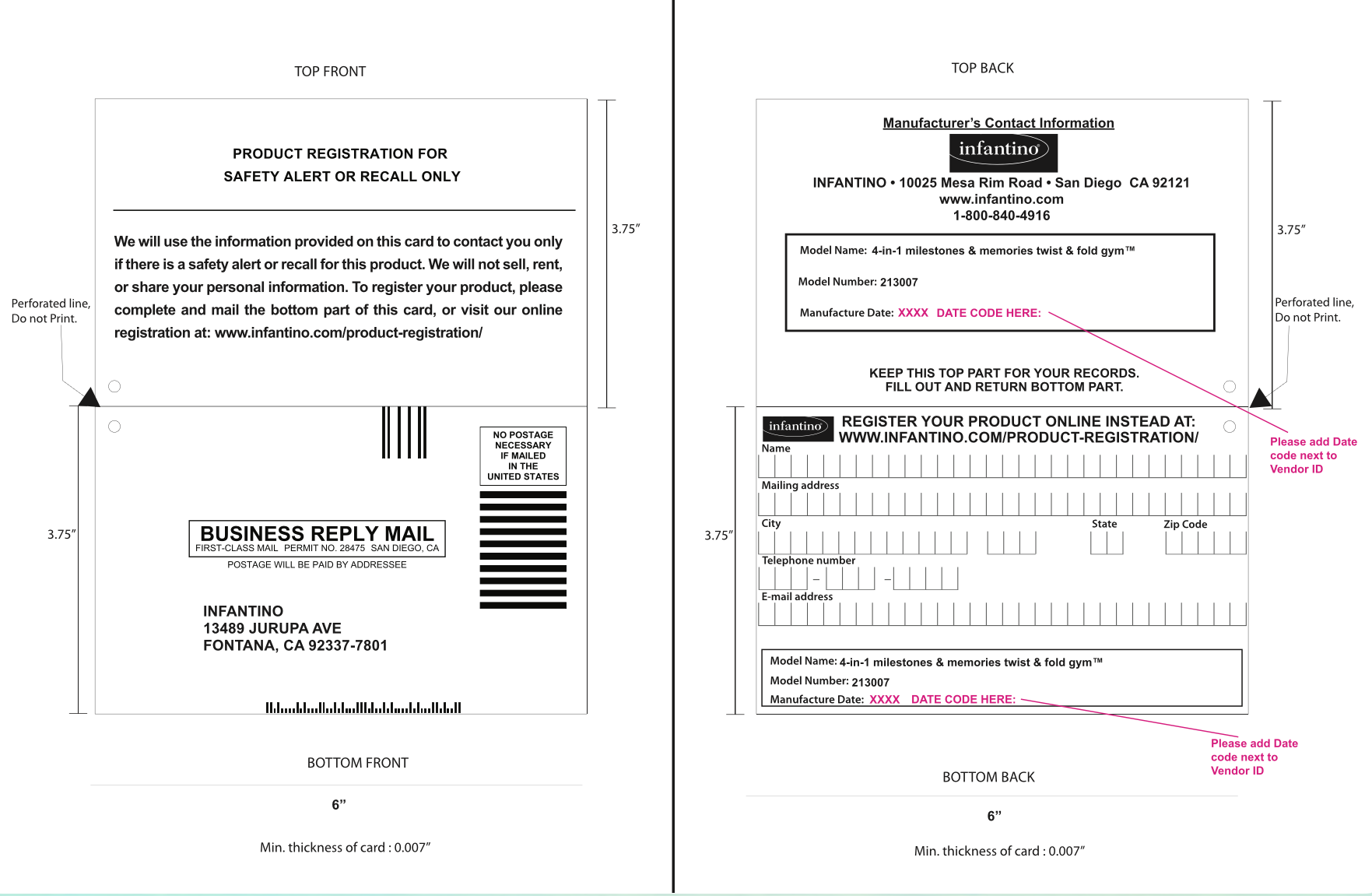 Product Registration Card