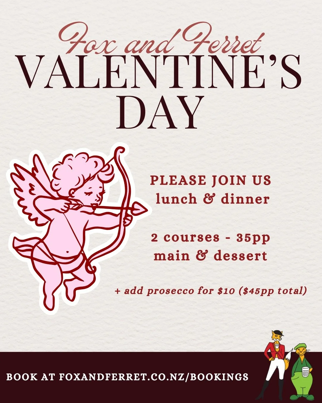 Love&rsquo;s in the air at The Fox &amp; Ferret ❤️

Join us this Valentine&rsquo;s Day for a two-course set menu, available lunch and dinner. Think proper pub favourites, a special dessert to finish, and all the good vibes you&rsquo;d expect from you