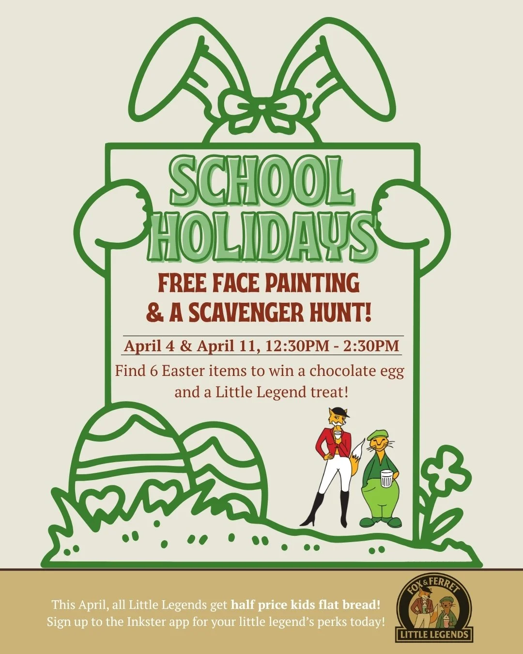 Easter&rsquo;s just around the corner&hellip; 🐣 

Join us at The Fox &amp; Ferret these school holidays (April 4 &amp; 11, 12:30&ndash;2:30PM) for free face painting and an Easter scavenger hunt - find all 6 hidden items and score a chocolate egg pl