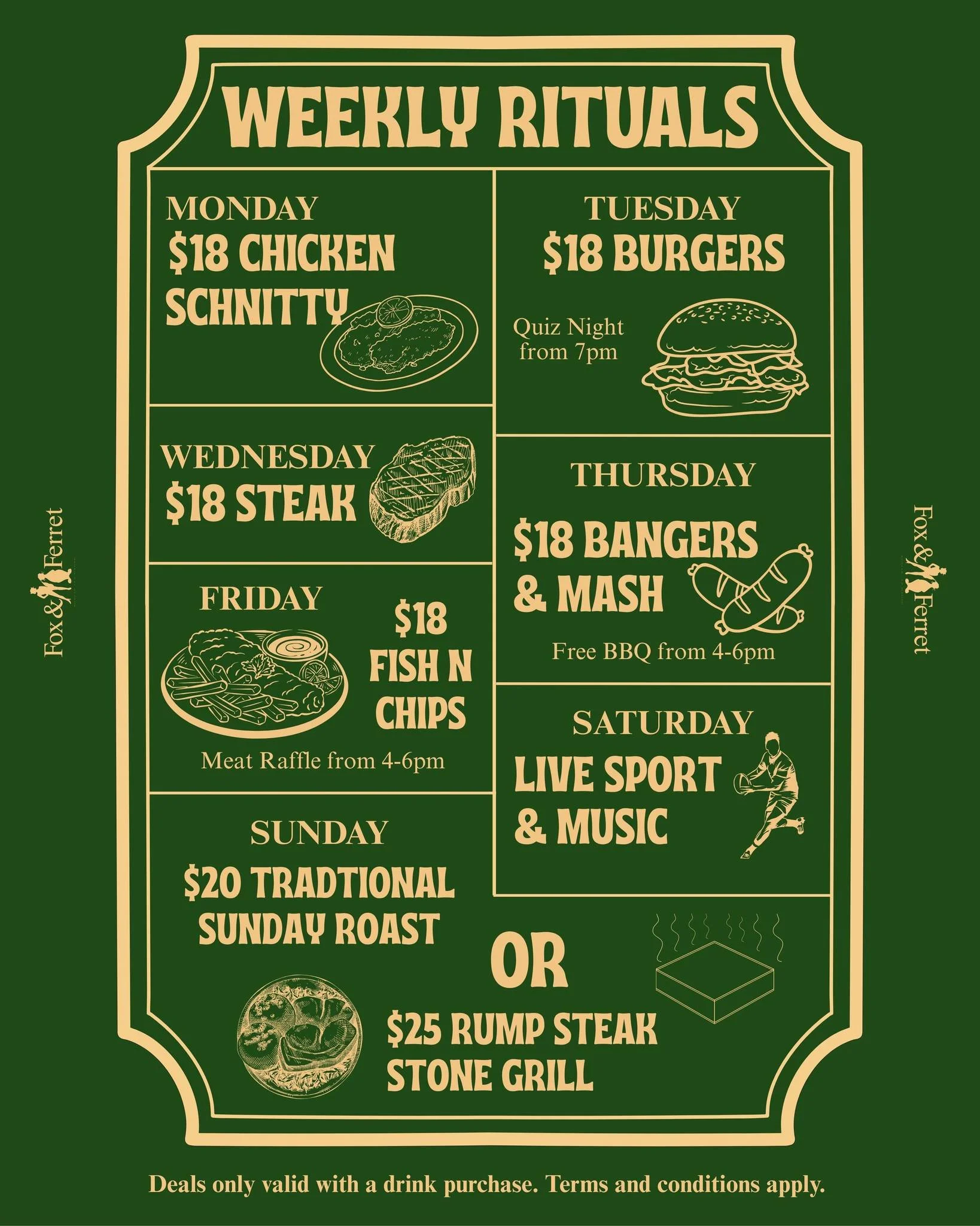 There's no bad day to go to the pub. 

Join us 7 days a week from 11am and enjoy one of our delicious specials. We'll see you at the Fox.
