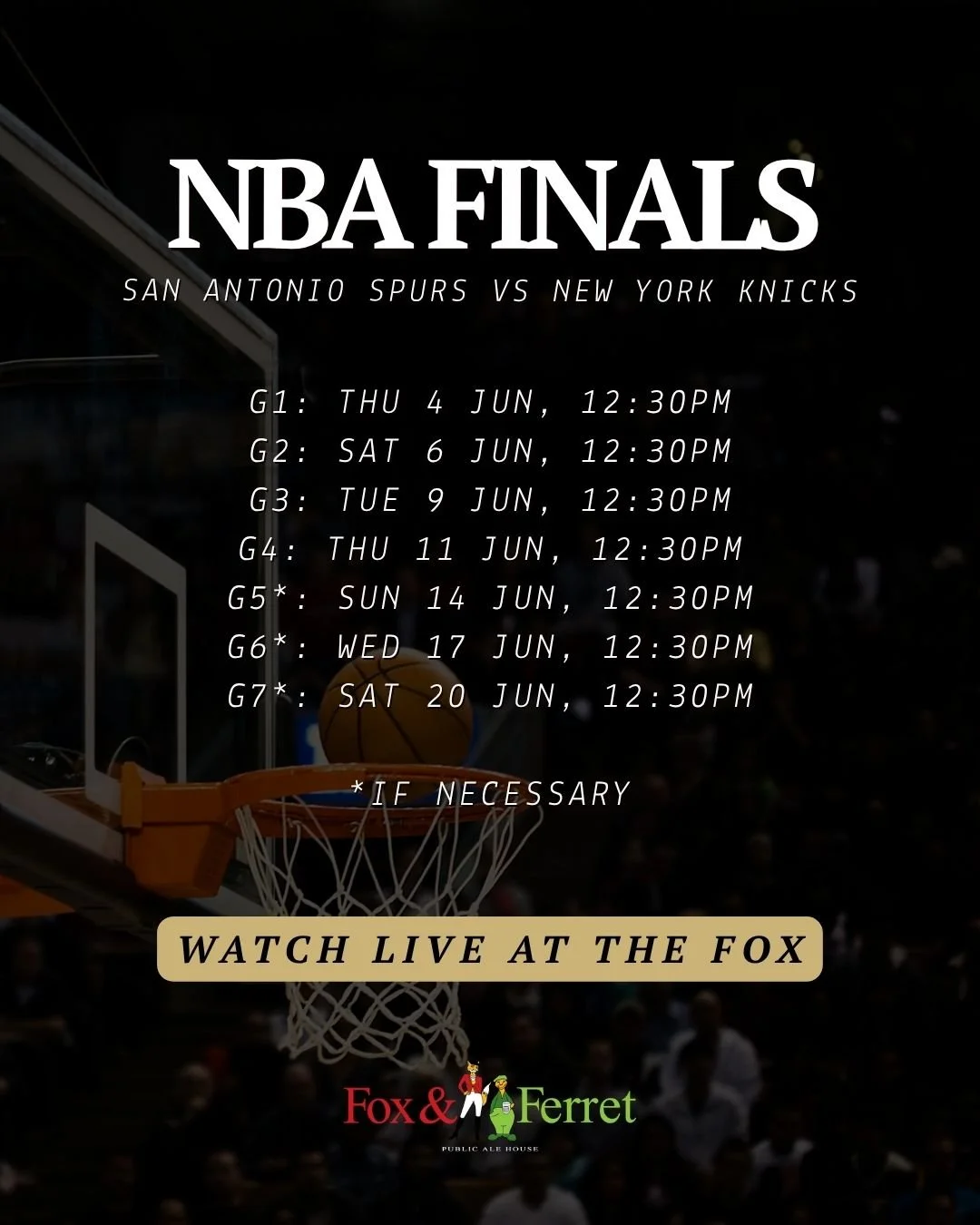 The NBA Finals tip off this week and we'll have every game live from 12:30pm.

If you're sneaking out for a long lunch, our $15 Lunch Menu is available Monday to Friday and pairs pretty well with playoff basketball.

Book a table and settle in for th