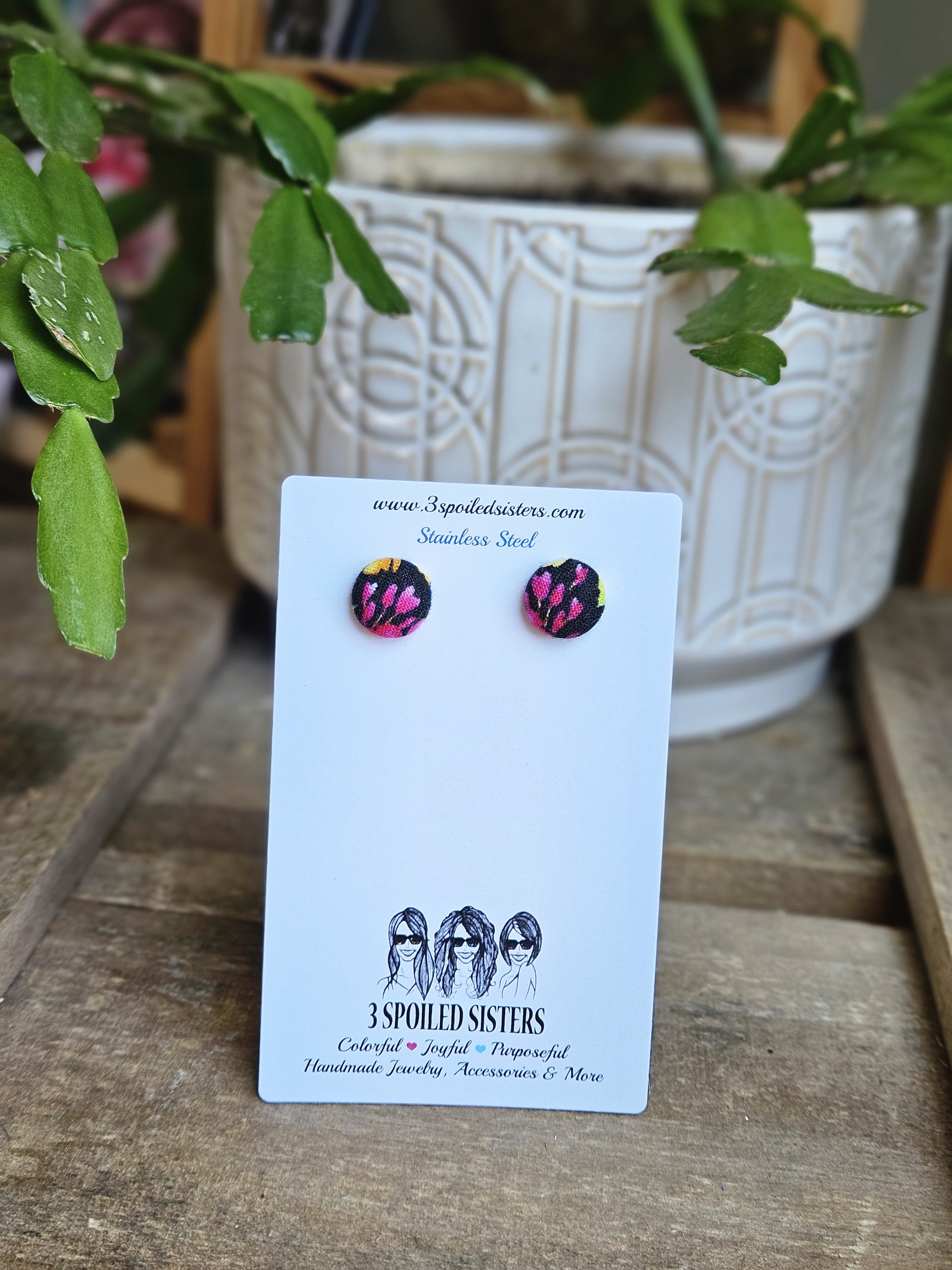 Fabric Button Stud Earrings