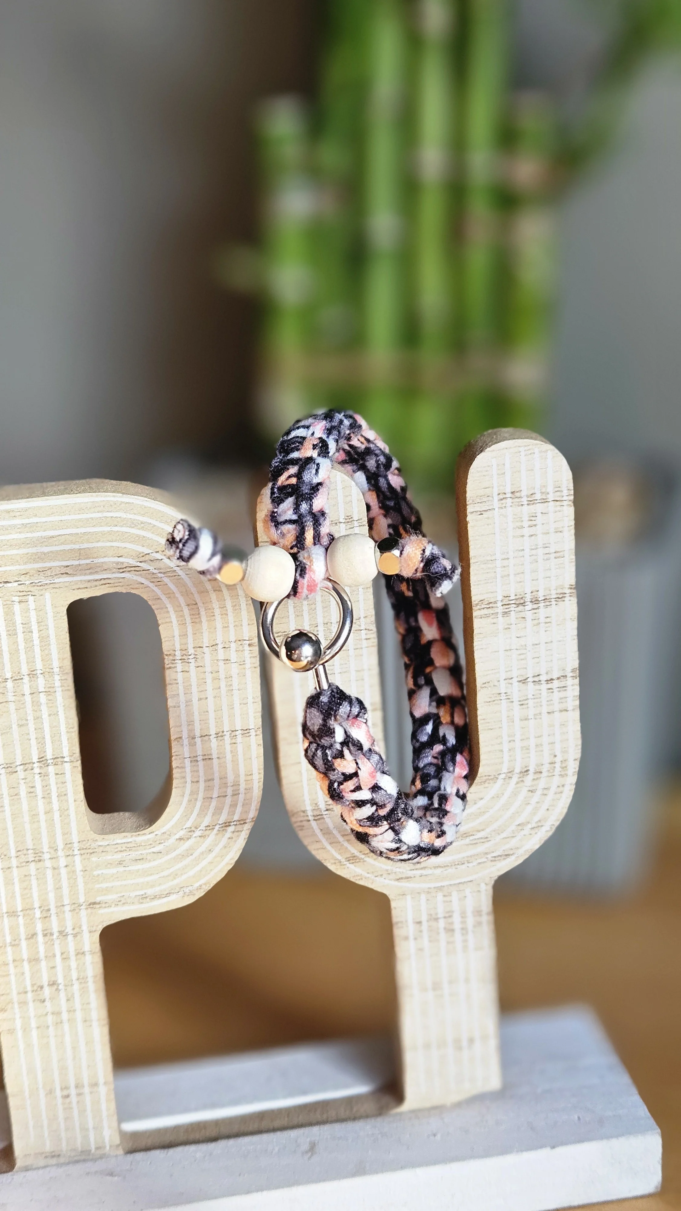 Black with Peachy Florals Bangle Bracelet