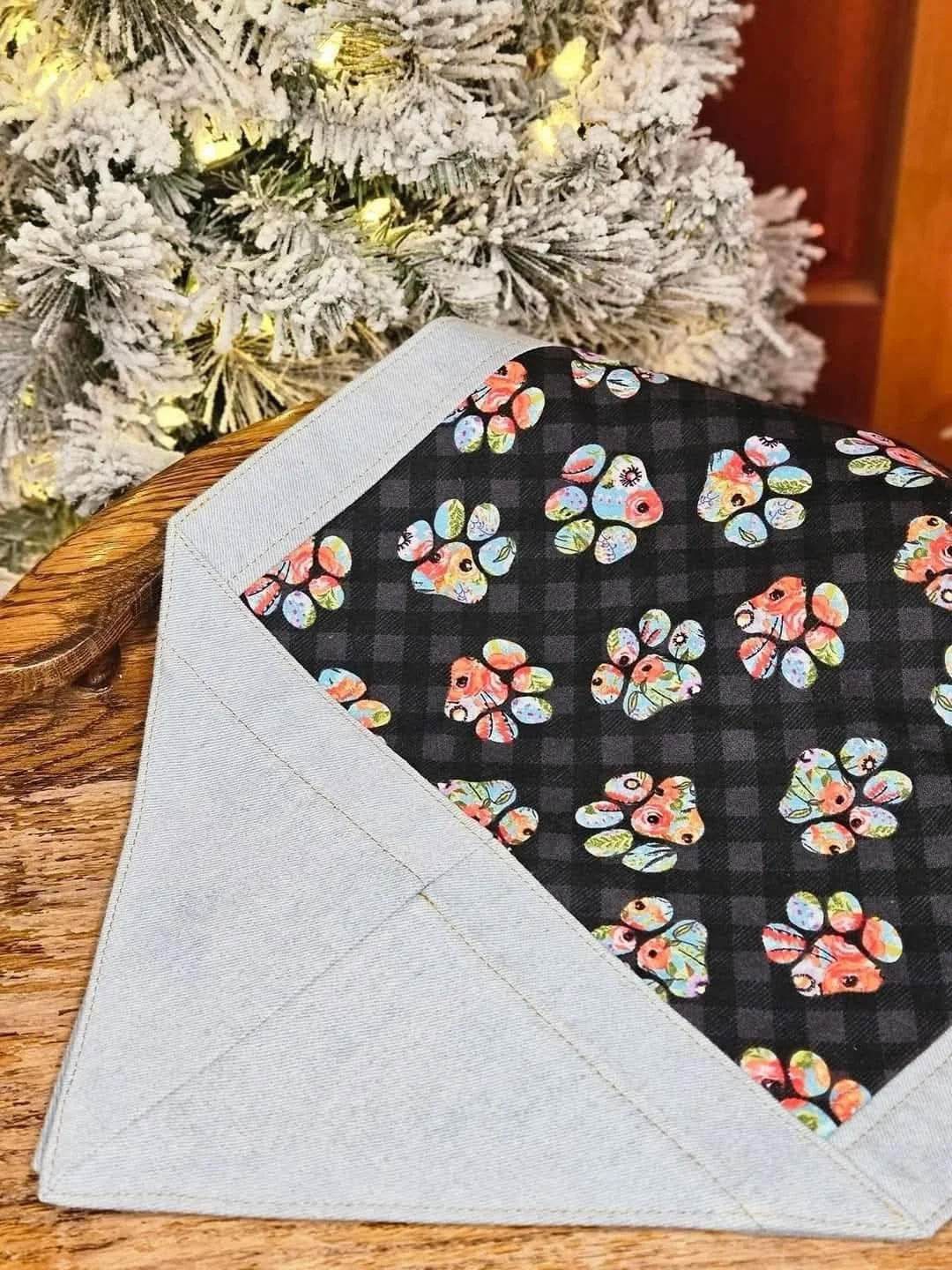 Reversible Table runner- Denim and Paw Print