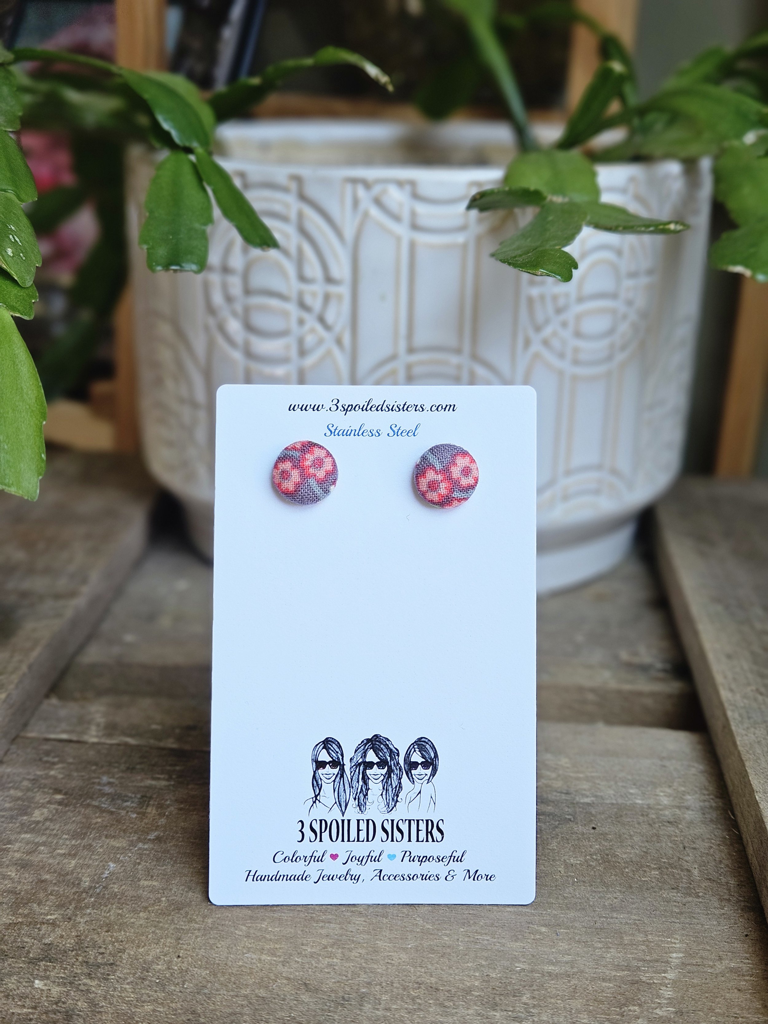 Fabric Button Stud Earrings