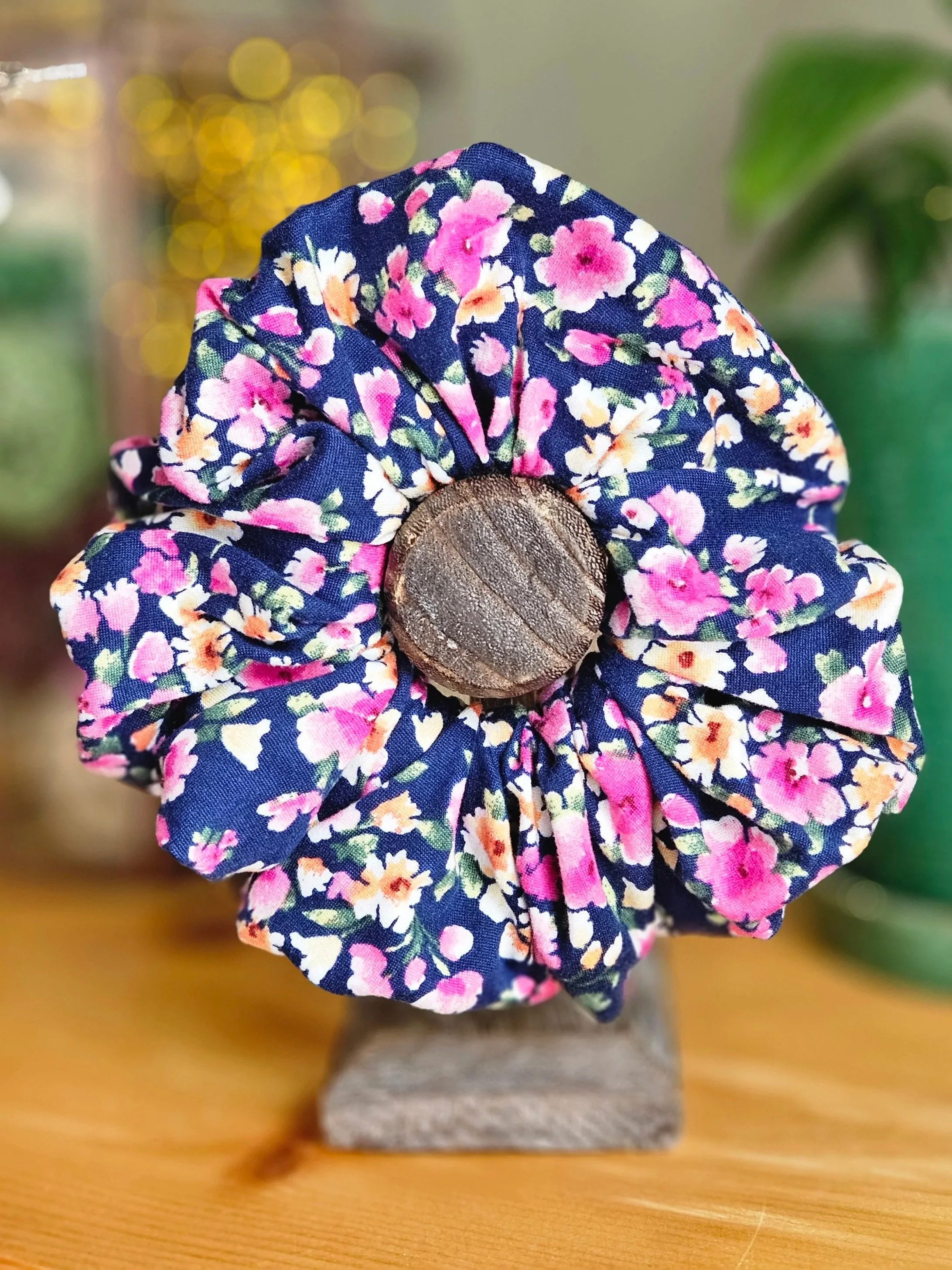 Navy and Floral Jumbo Scrunchie