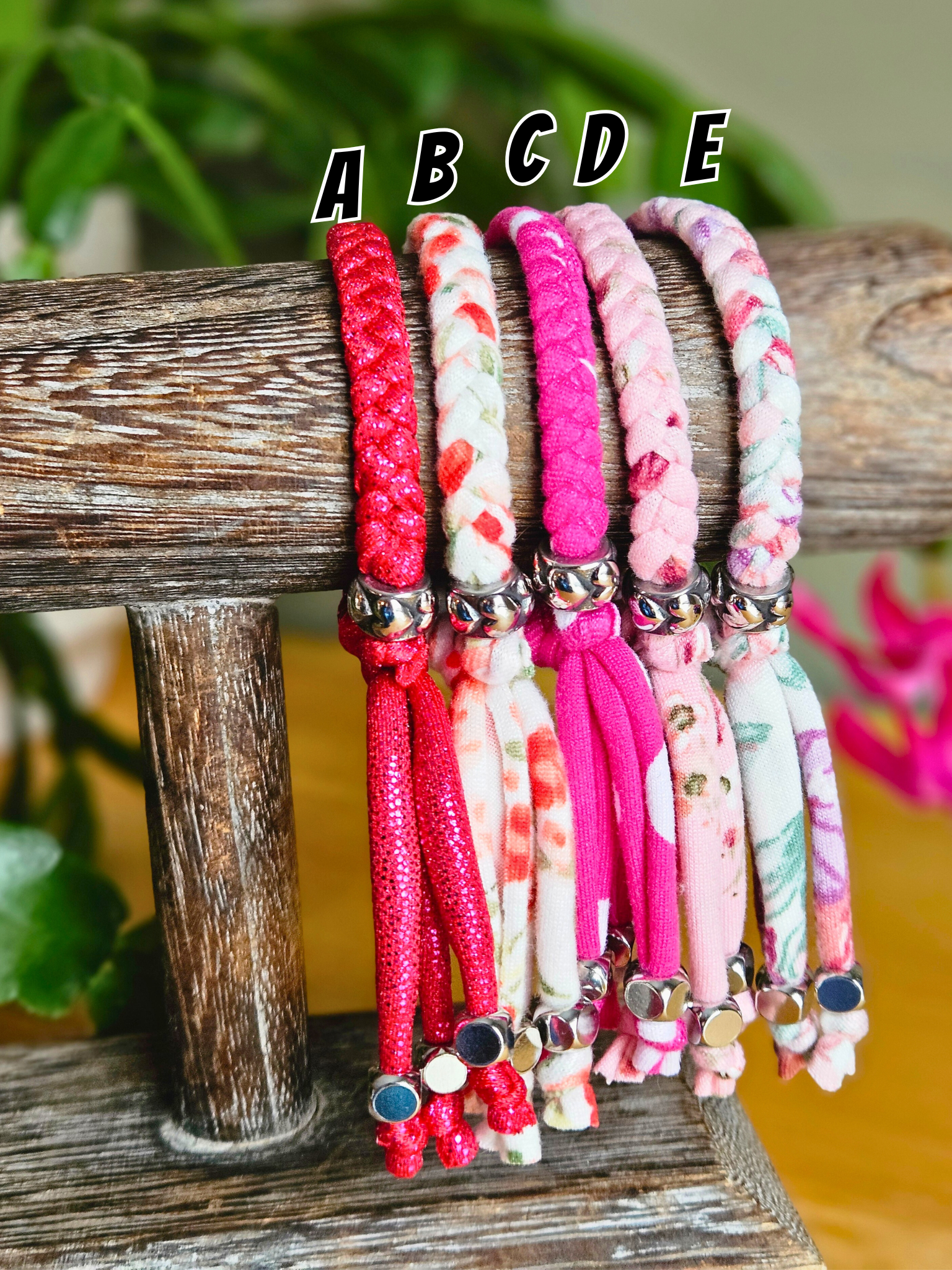 Heart Bead Fabric Bracelets - 5 Colors to choose from