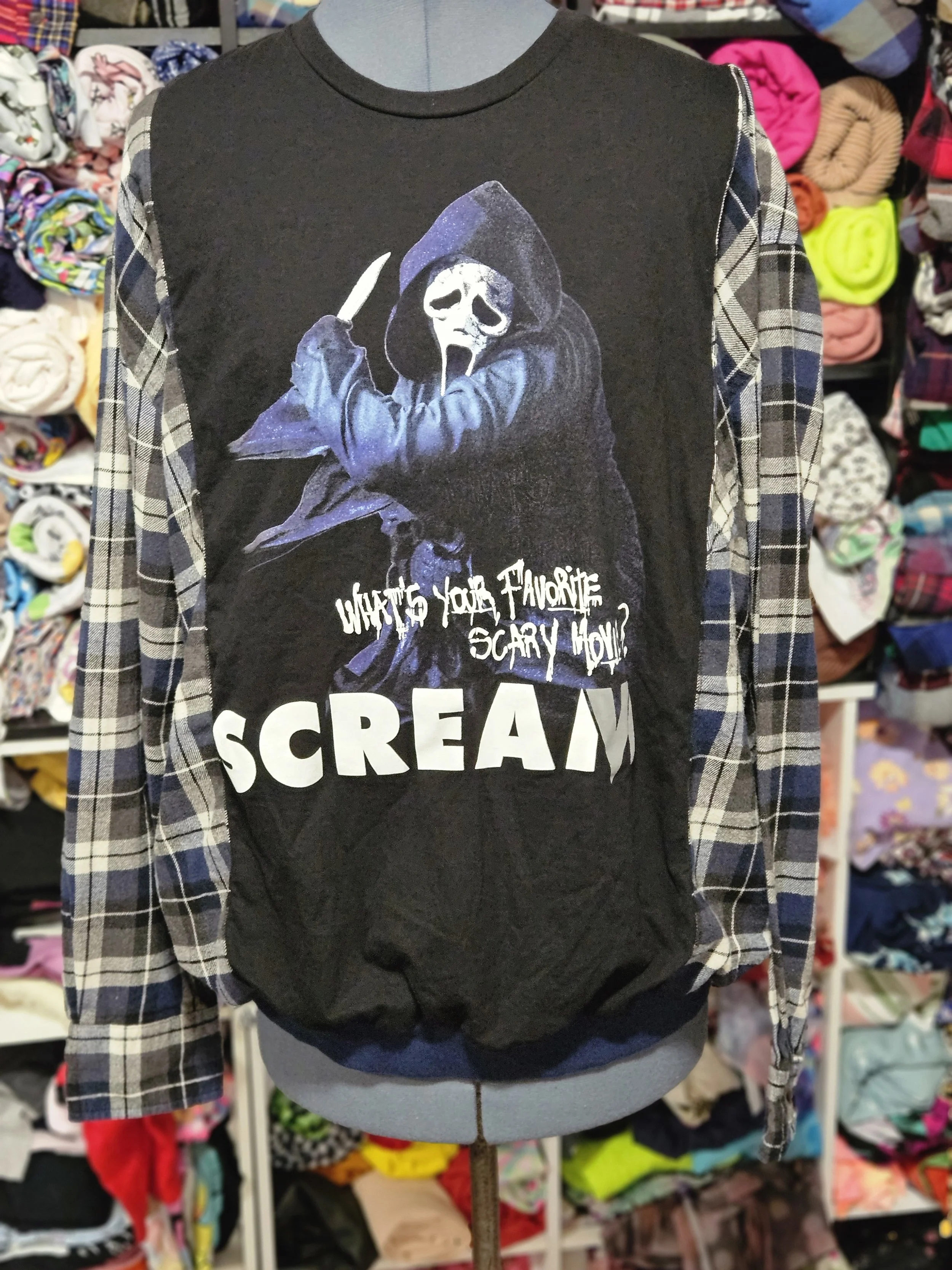Scream Shirt /Flannel Hybrid upcycle