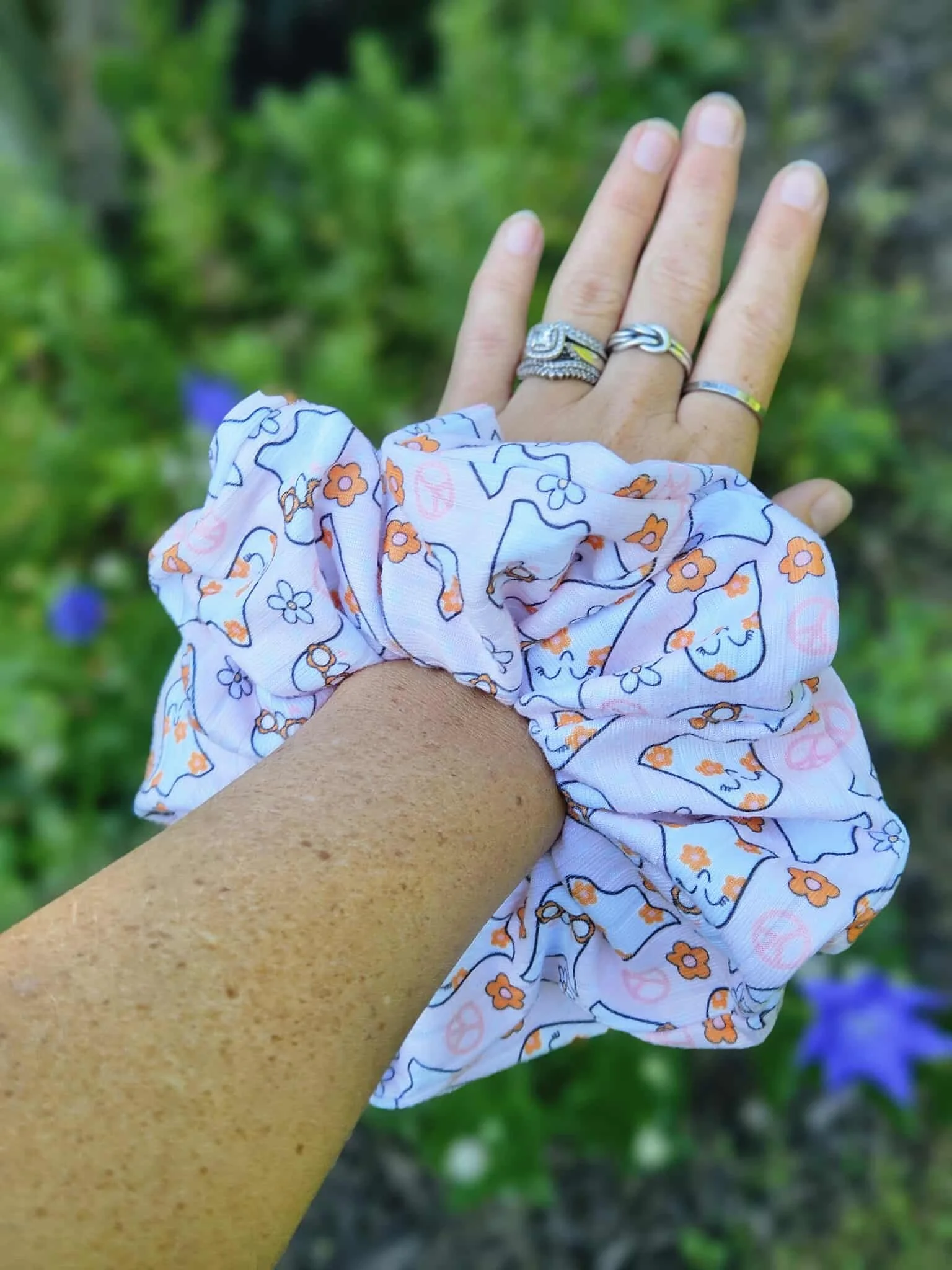 Boho Ghost Rib Knit Scrunchie