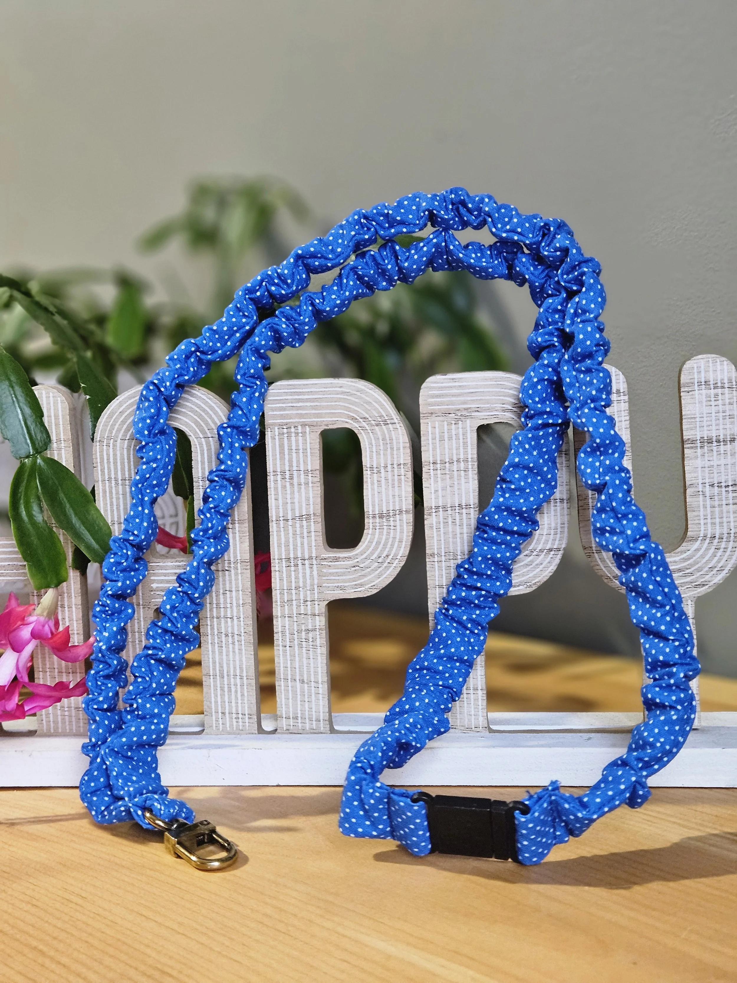 Royal Blue Polka-dots Cotton Break-away Scrunchie Lanyard