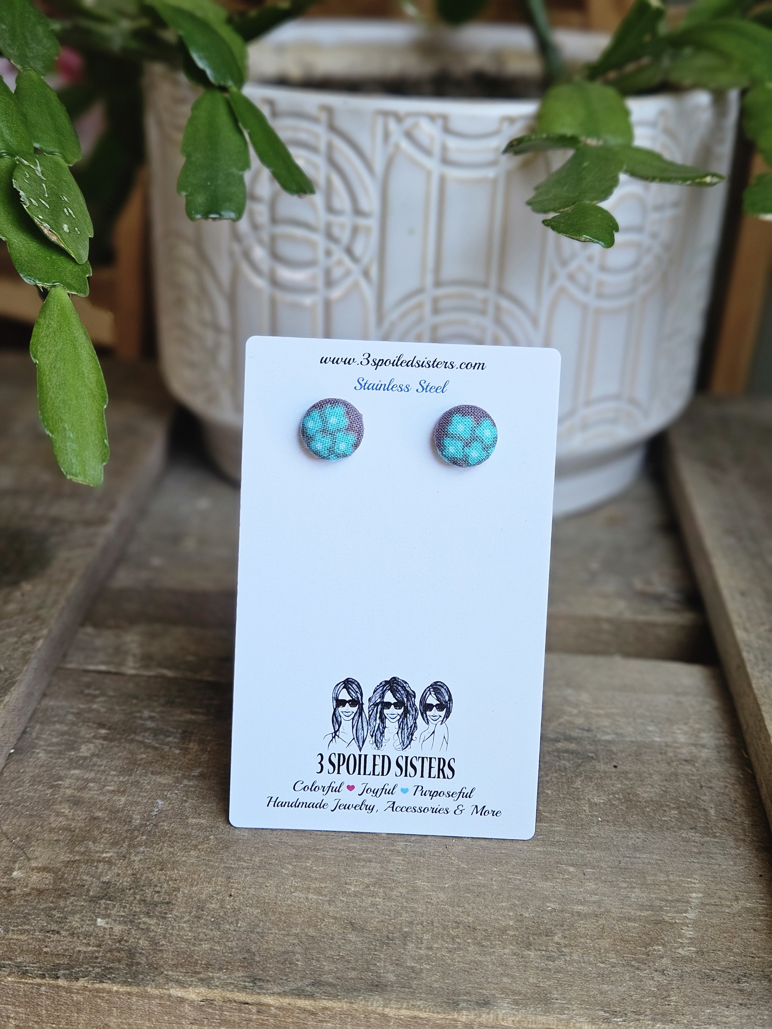 Fabric Button Stud Earrings
