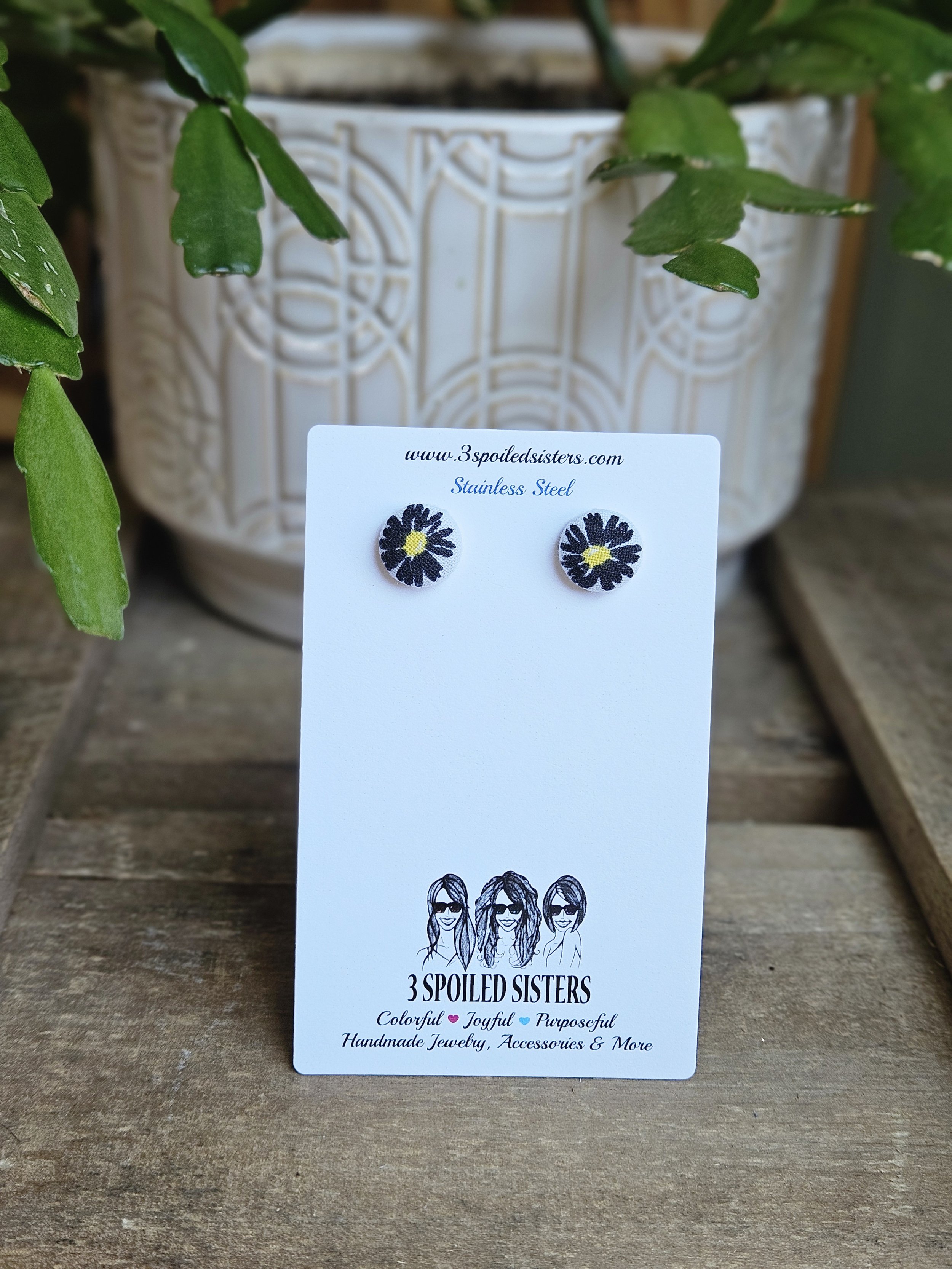 Fabric Button Stud Earrings