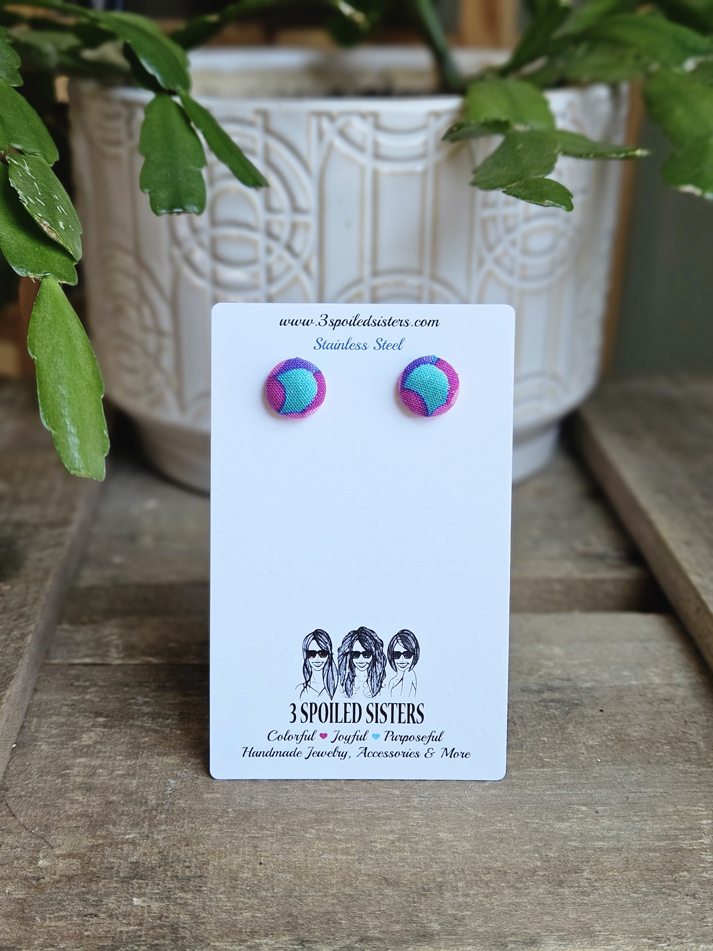 Fabric Button Stud Earrings