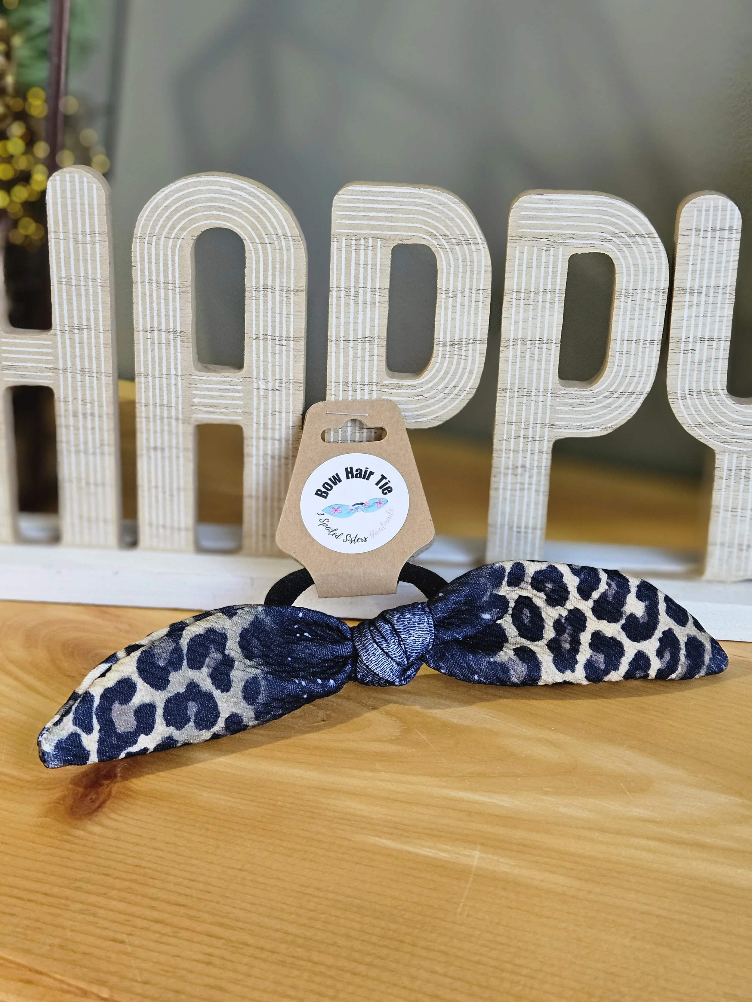 Leopard and Black Hair Tie Bow