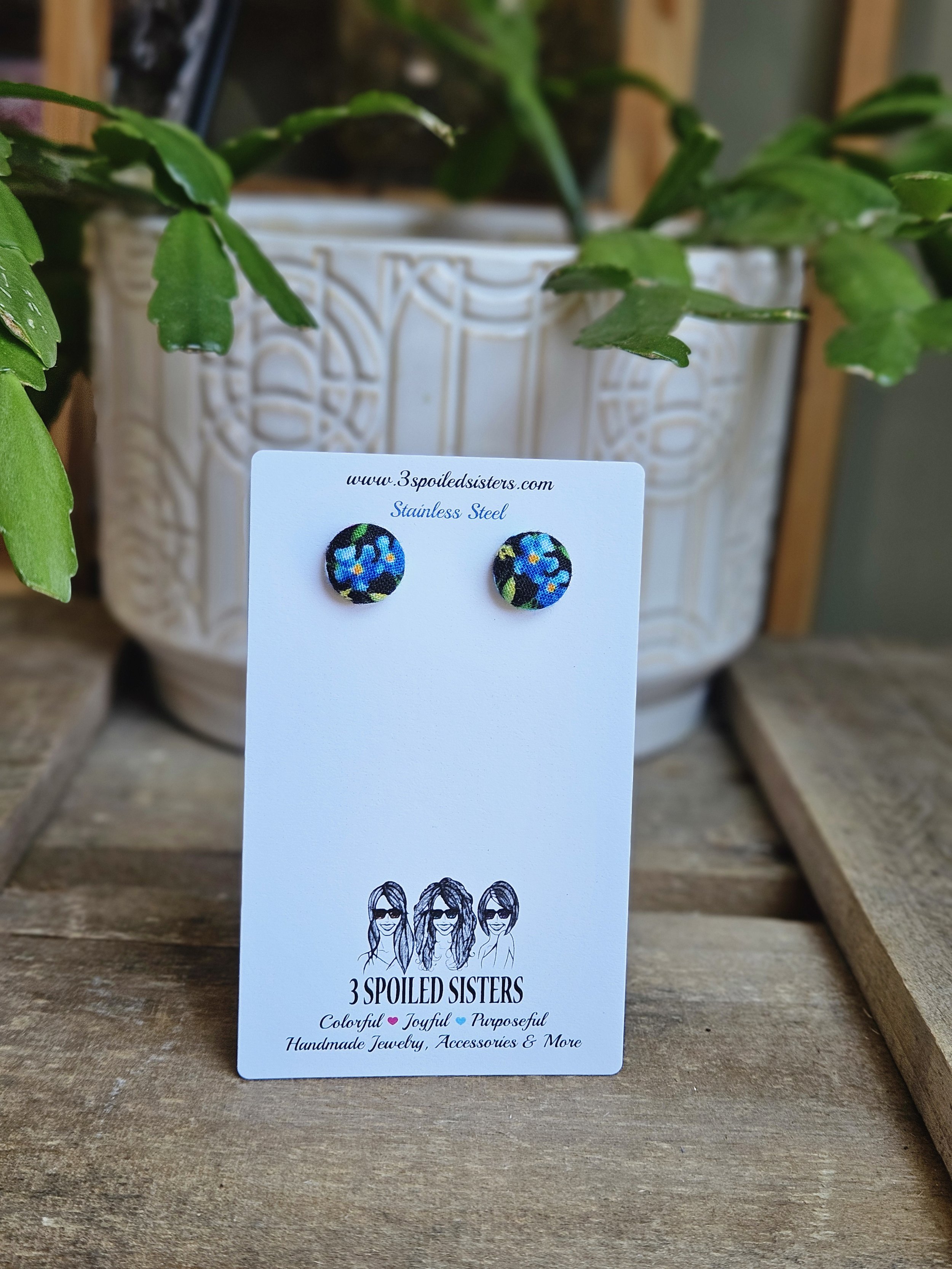 Fabric Button Stud Earrings