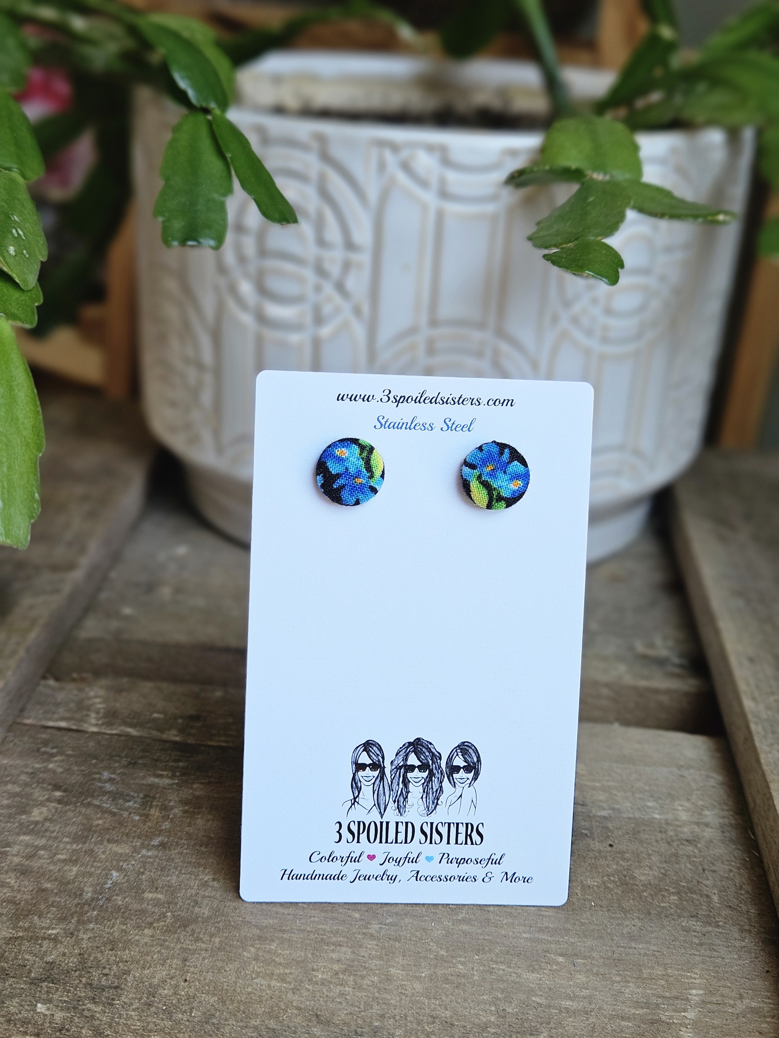 Fabric Button Stud Earrings