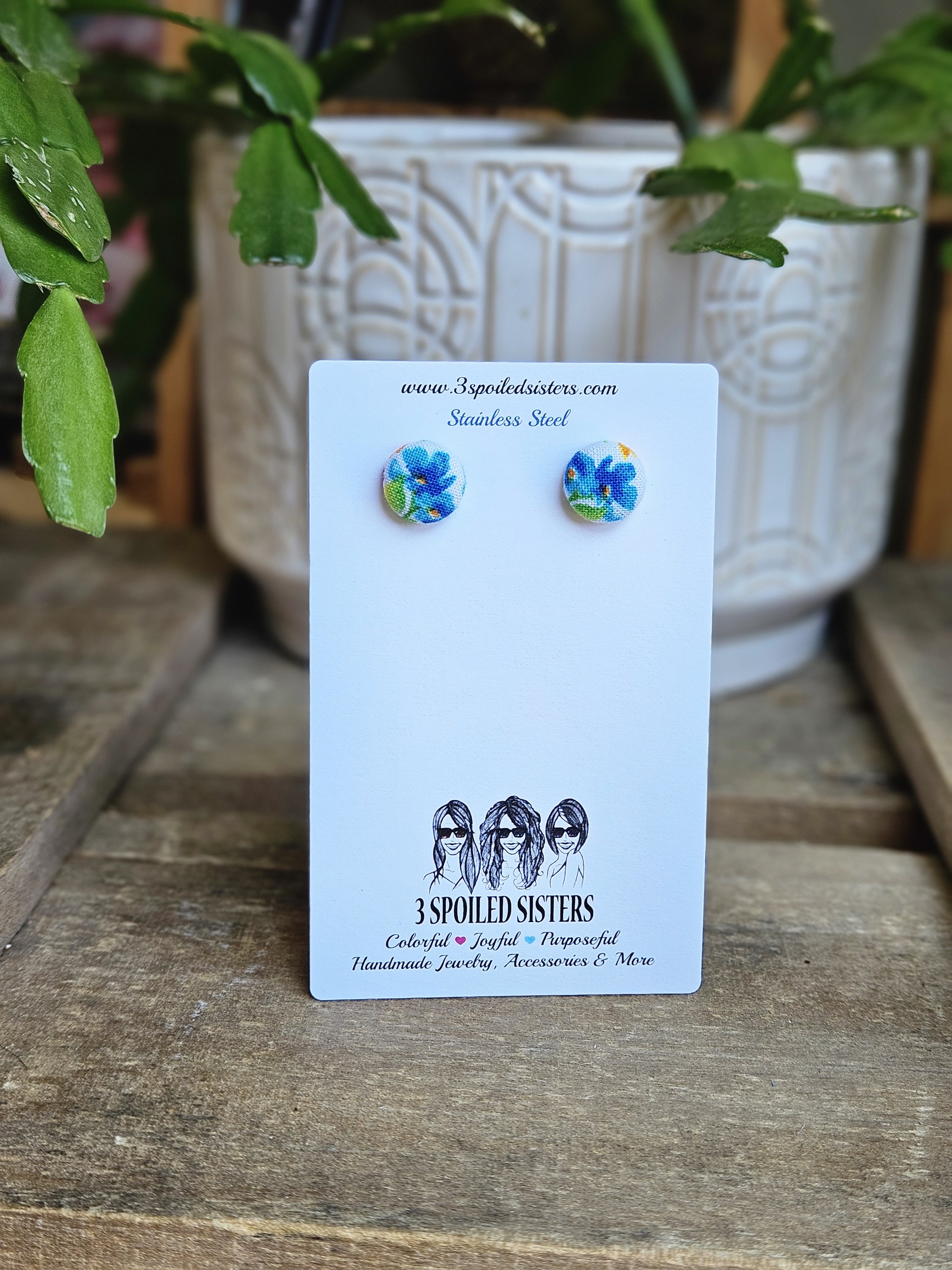 Fabric Button Stud Earrings