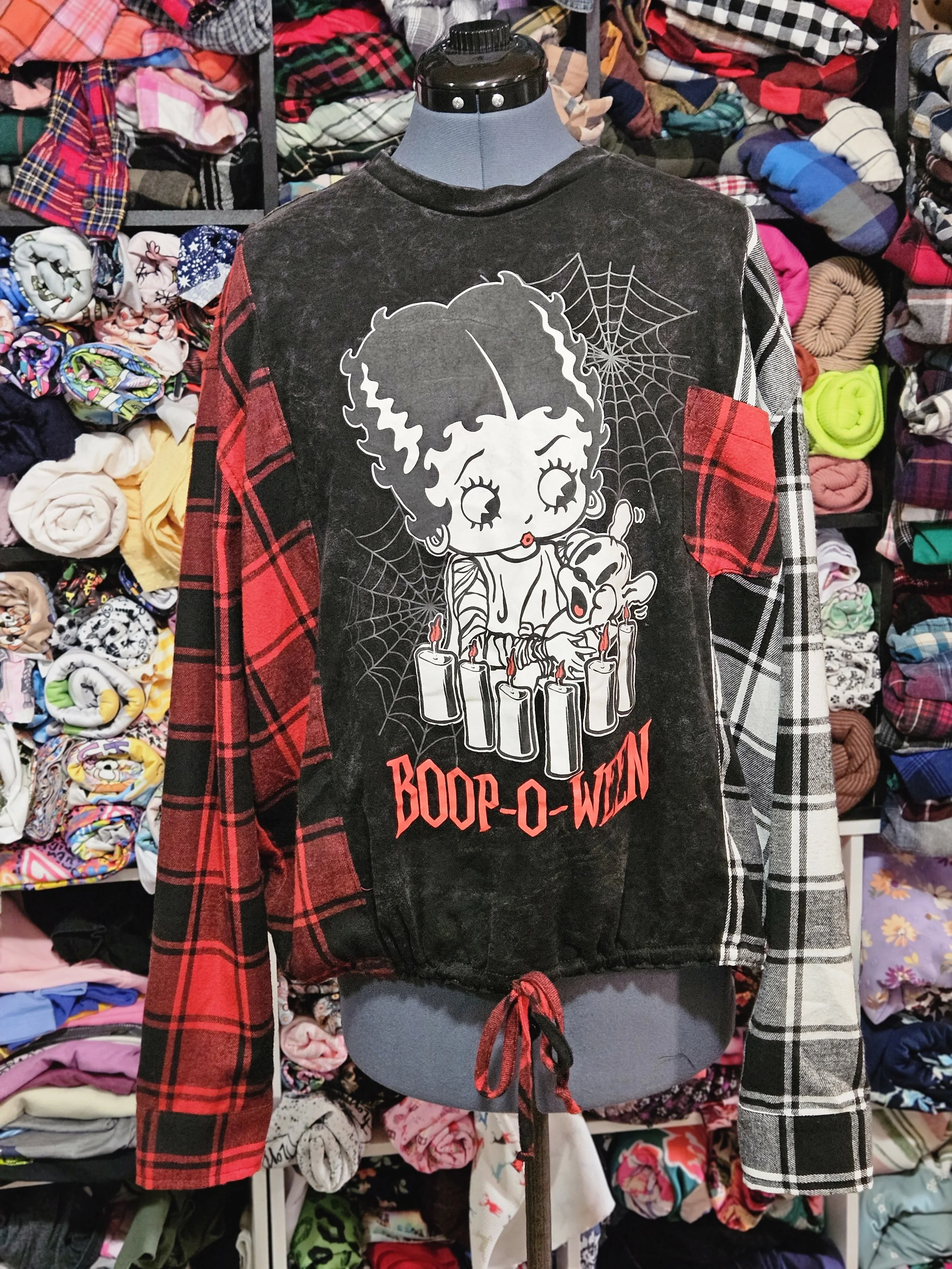 Spooky Betty T -shirt /Flannel Hybrid upcycle
