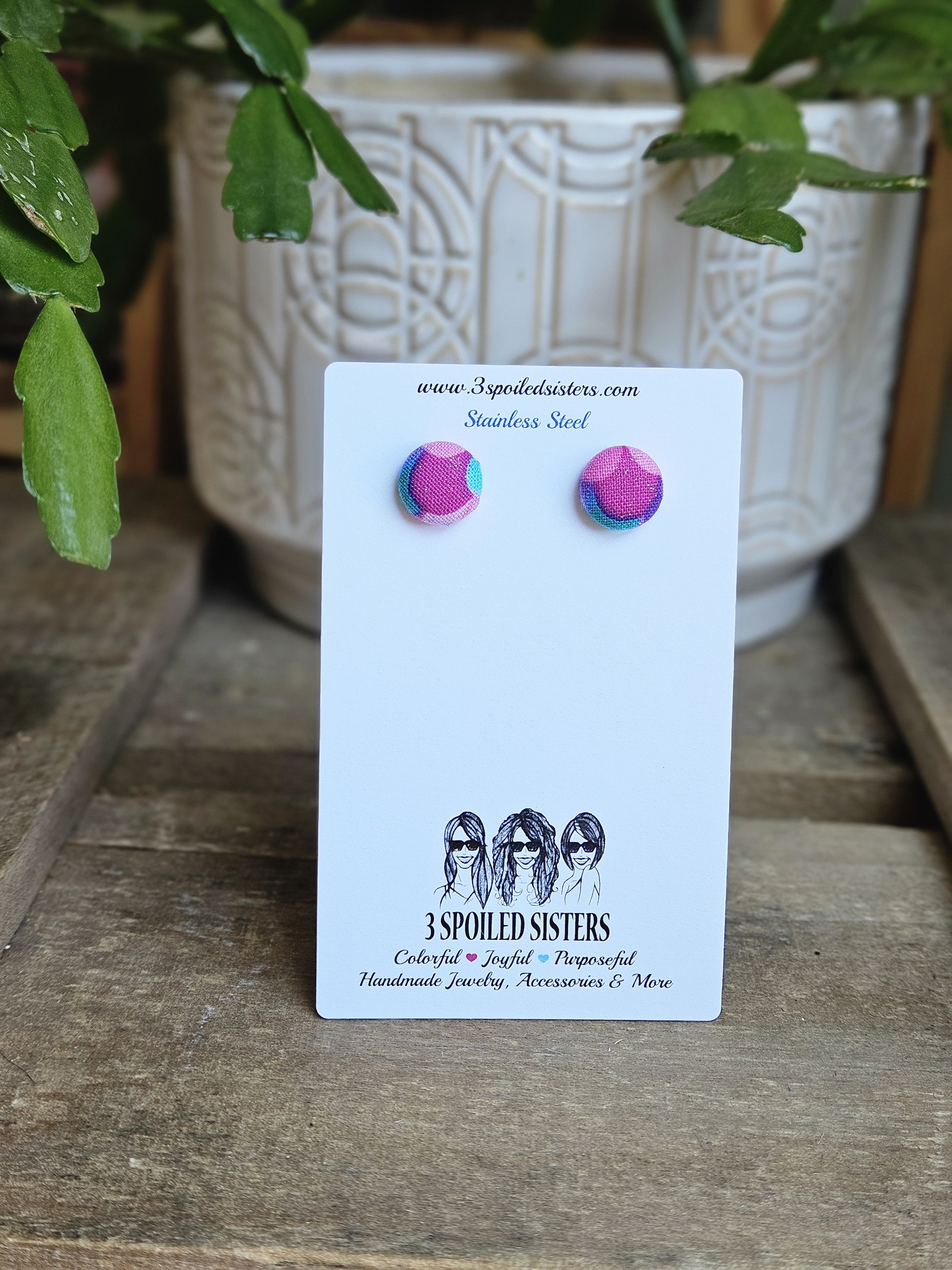 Fabric Button Stud Earrings