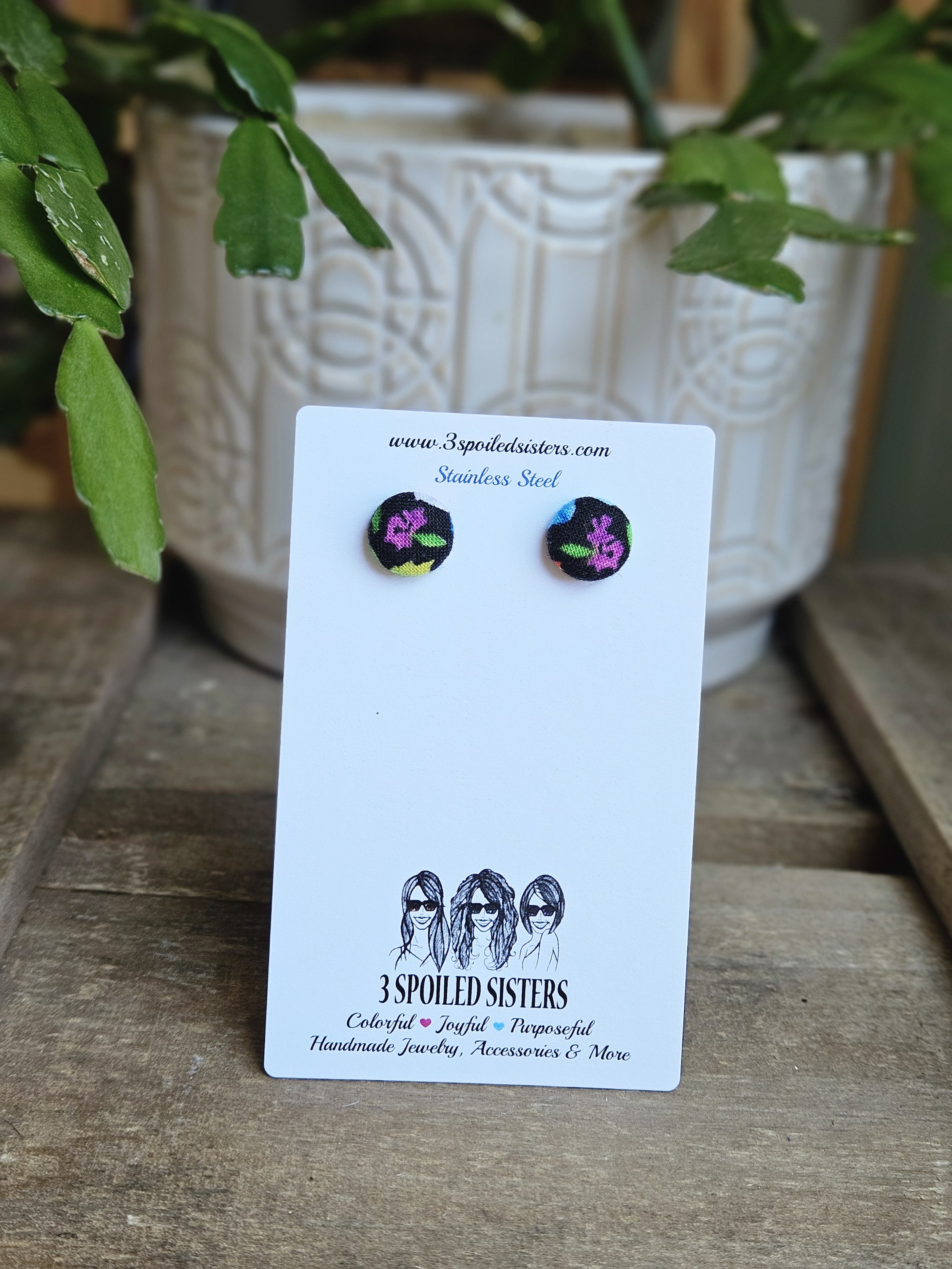 Fabric Button Stud Earrings