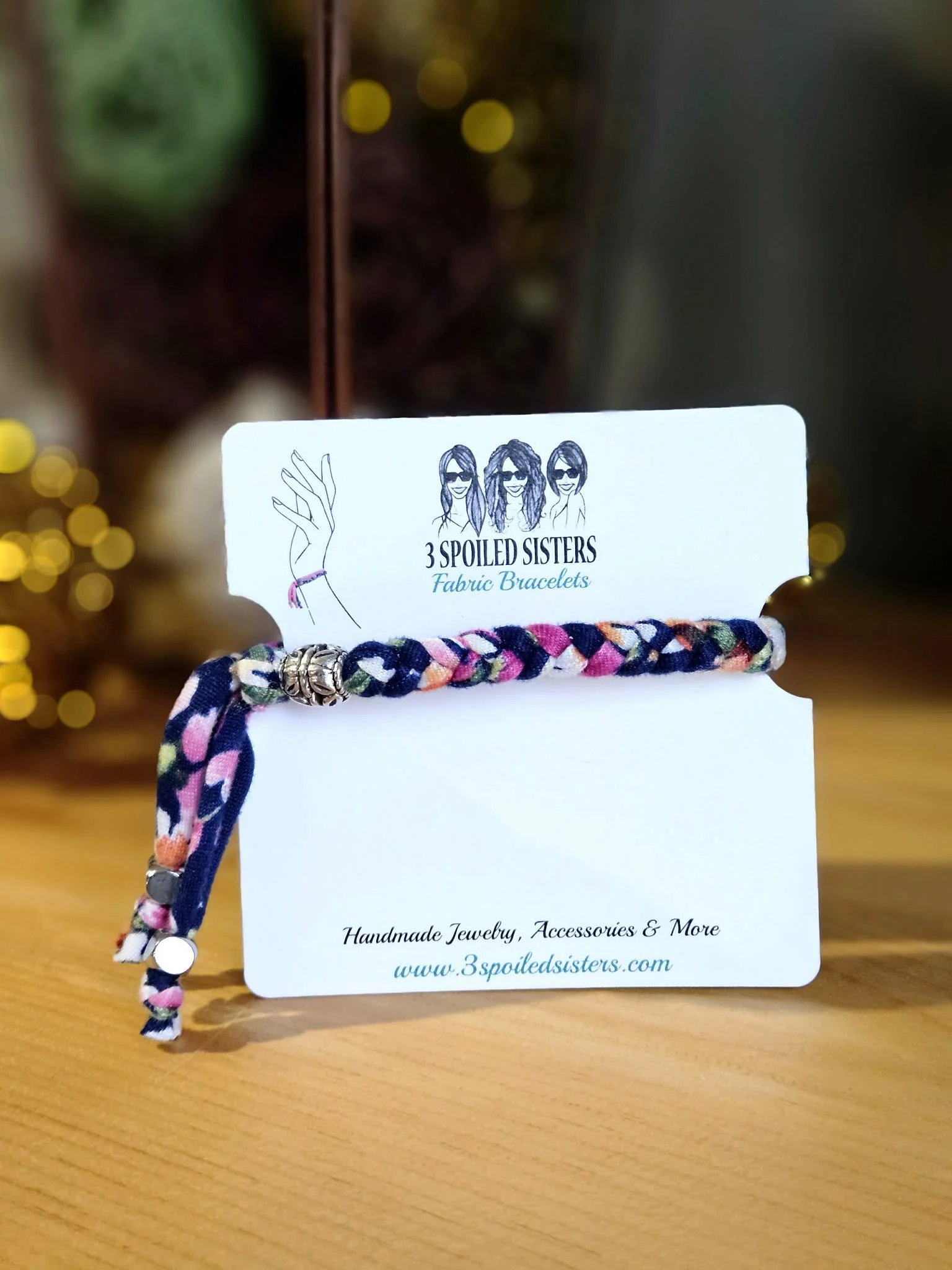 Boho Navy Floral Fabric Bracelet